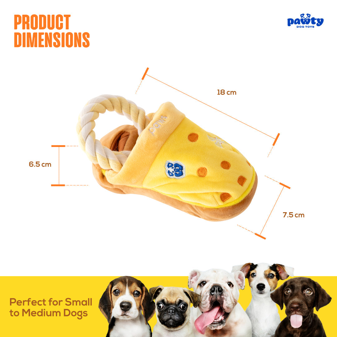 PAWTY Sandals Interactive Dog Toy – Plush Snuffle Shoe with Tug Rope & Squeaker