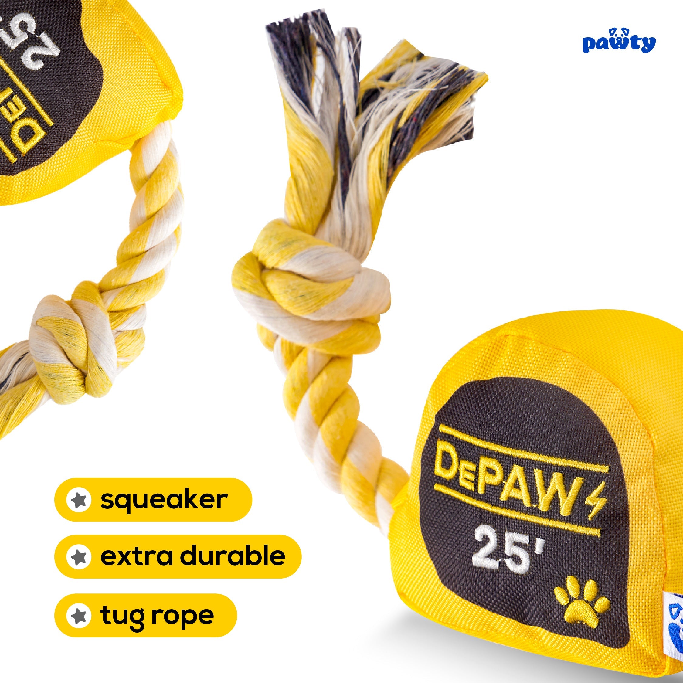 PAWTY Tool Kit Tape Measure Dog Toy – Plush Squeaky Chew Toy for Small & Medium Dogs
