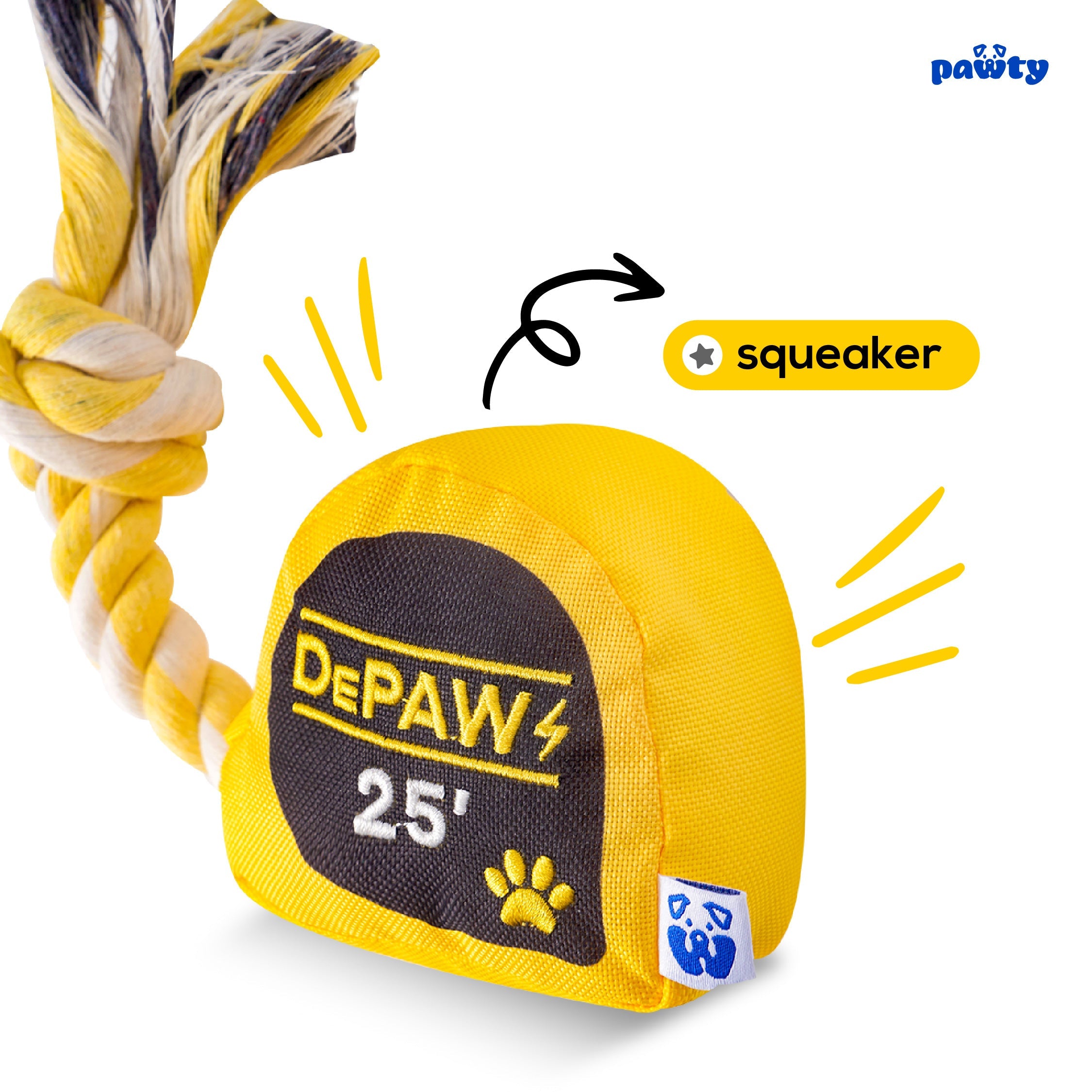 PAWTY Tool Kit Tape Measure Dog Toy – Plush Squeaky Chew Toy for Small & Medium Dogs
