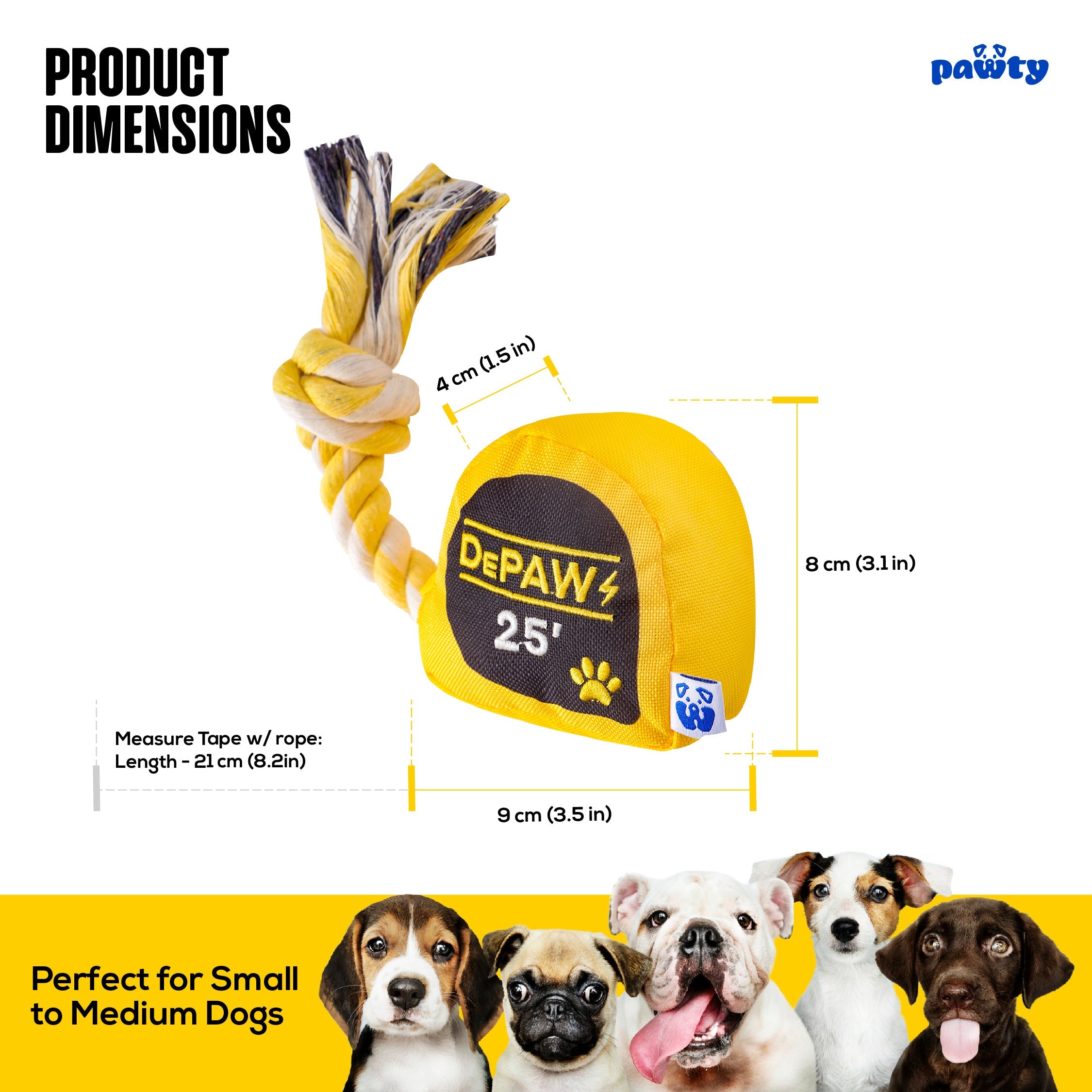 PAWTY Tool Kit Tape Measure Dog Toy – Plush Squeaky Chew Toy for Small & Medium Dogs