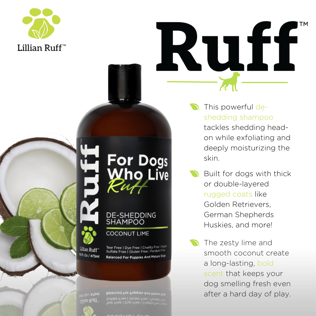 RUFF by Lillian Ruff Coconut Lime De-Shedding Dog Shampoo – Deep Cleansing Shampoo for Heavy Shedders