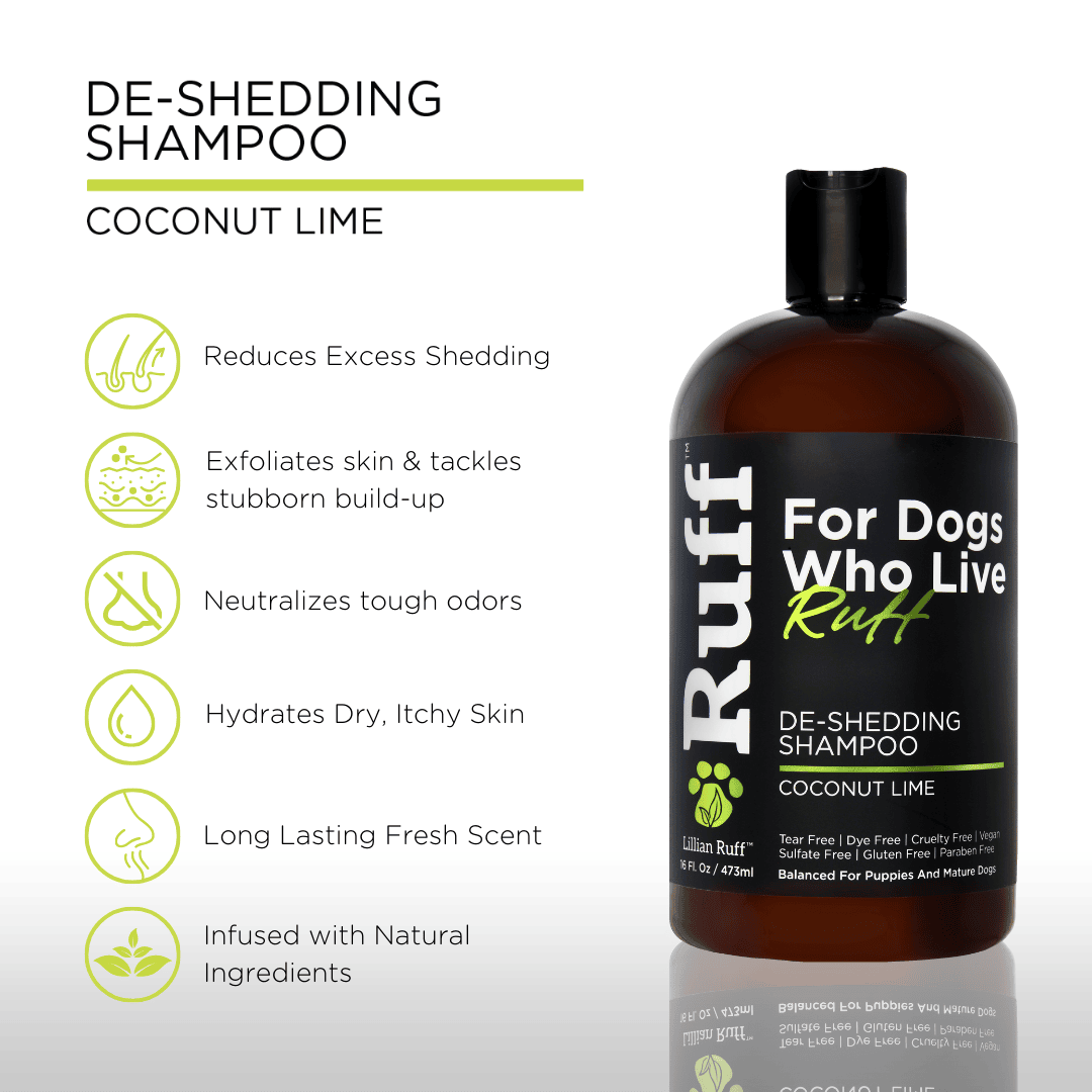 RUFF by Lillian Ruff Coconut Lime De-Shedding Dog Shampoo – Deep Cleansing Shampoo for Heavy Shedders
