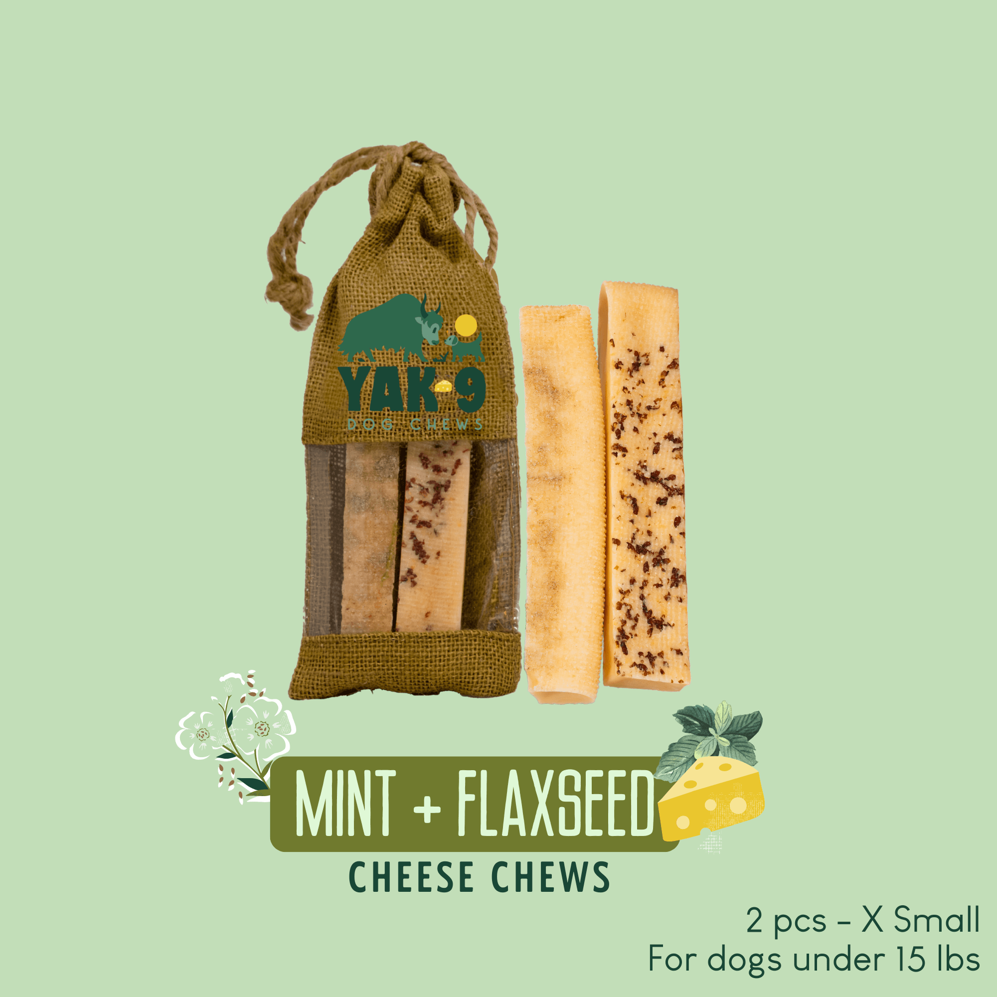 Yak9 Flaxseed & Mint Yak Cheese Dog Chews – Long-Lasting Natural Chews for Digestion & Fresh Breath