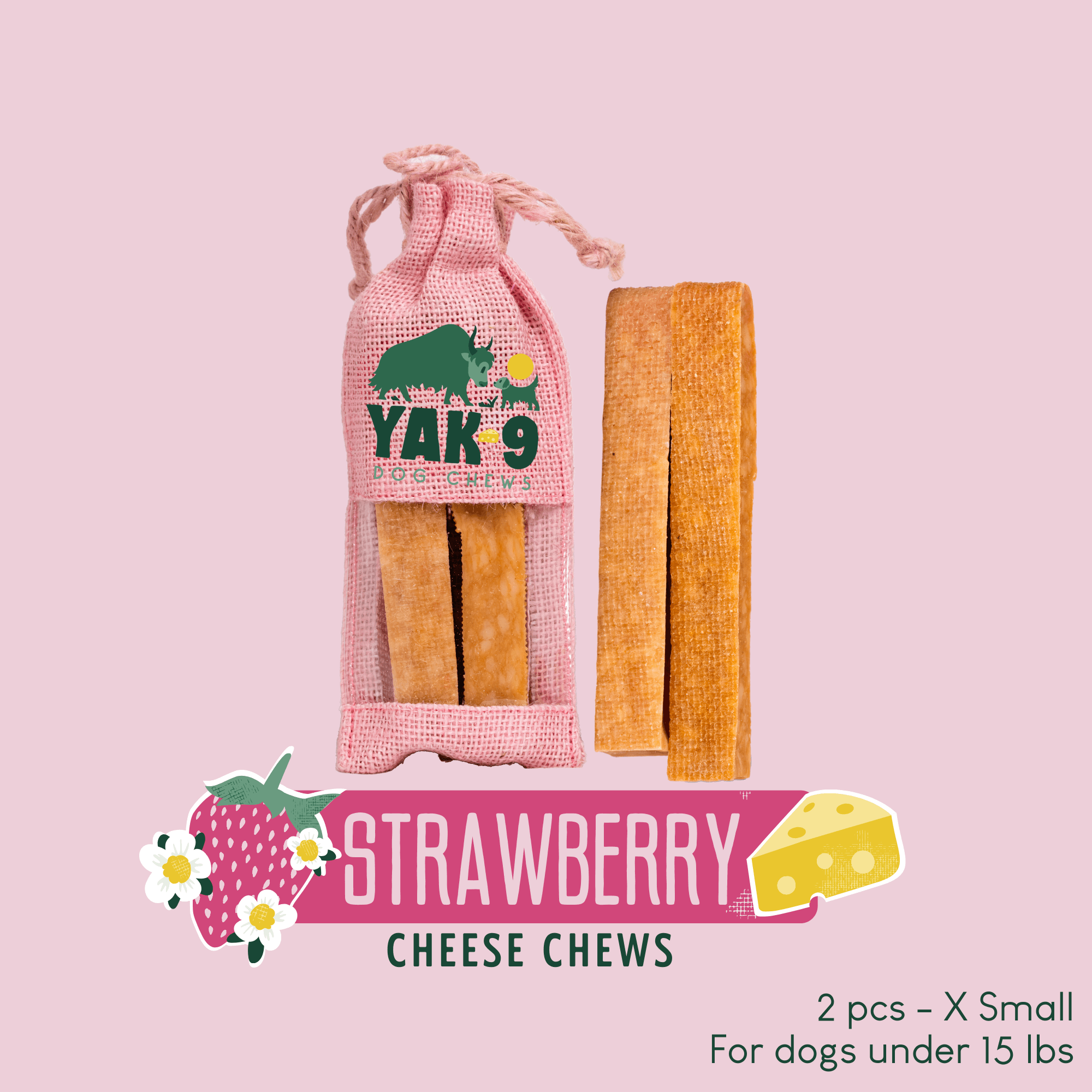 Yak9 Strawberry Yak Cheese Dog Chews – Long-Lasting Natural Chews for Immune & Skin Health
