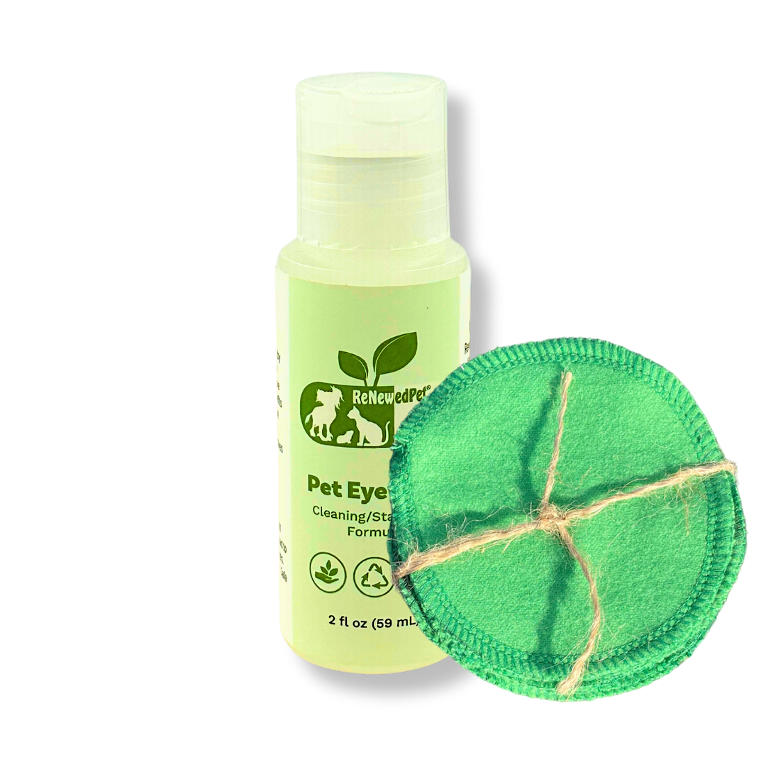 ReNewedPet® Natural Pet Eyewash with Reusable Cotton Pads – Organic Daily Eye Cleaner for Dogs & Cats
