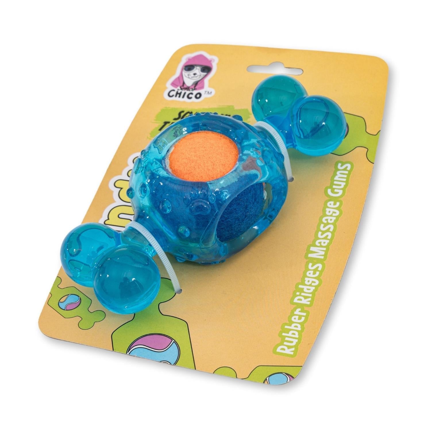 Blue Candy-Inspired Squeaky Dog Chew Toy with Tennis Ball – Durable TPR & Dental Support