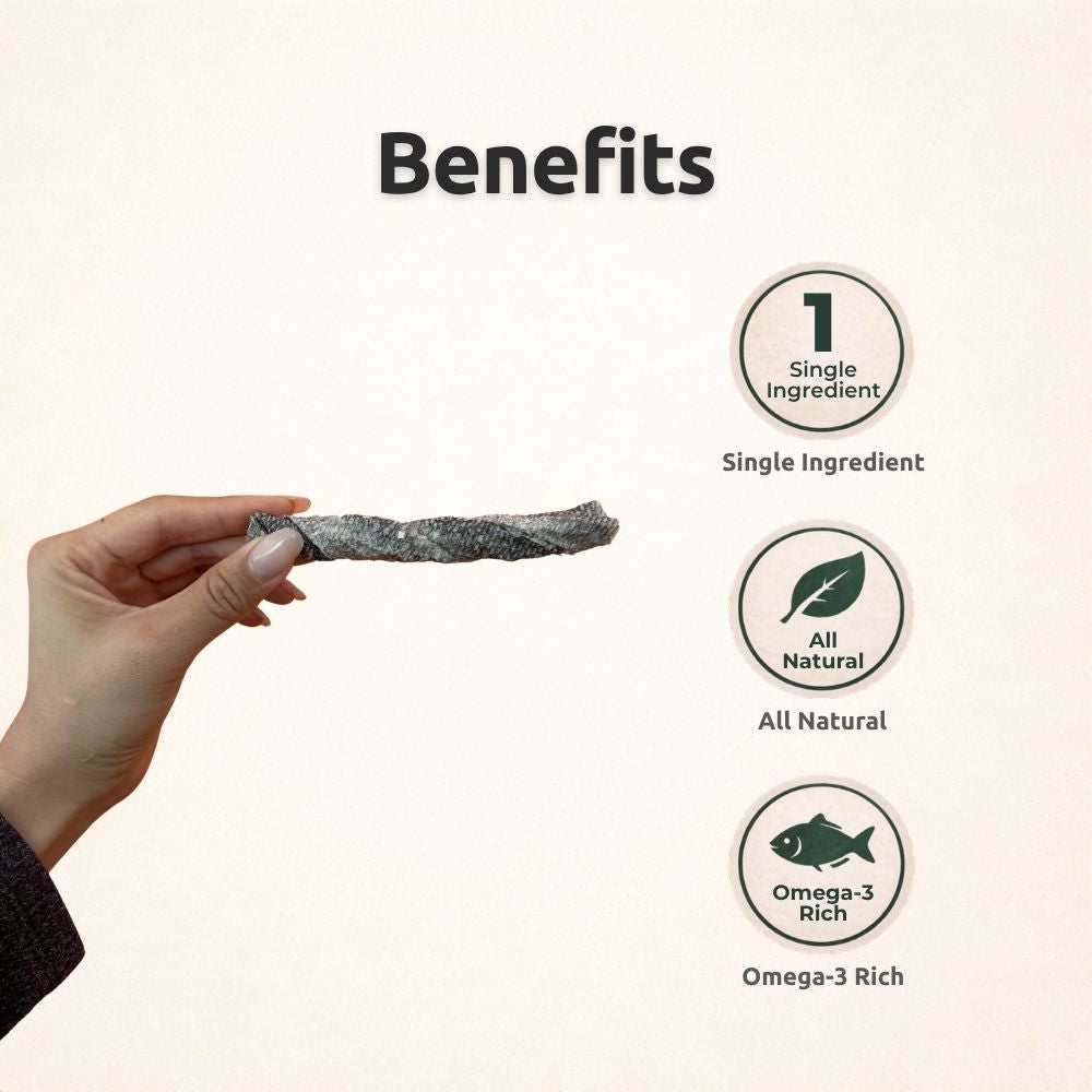 FreezeBone Cod Skin Dog Treats – Single Ingredient Omega-3 Rich Fish Chews(Value Size 8 oz)