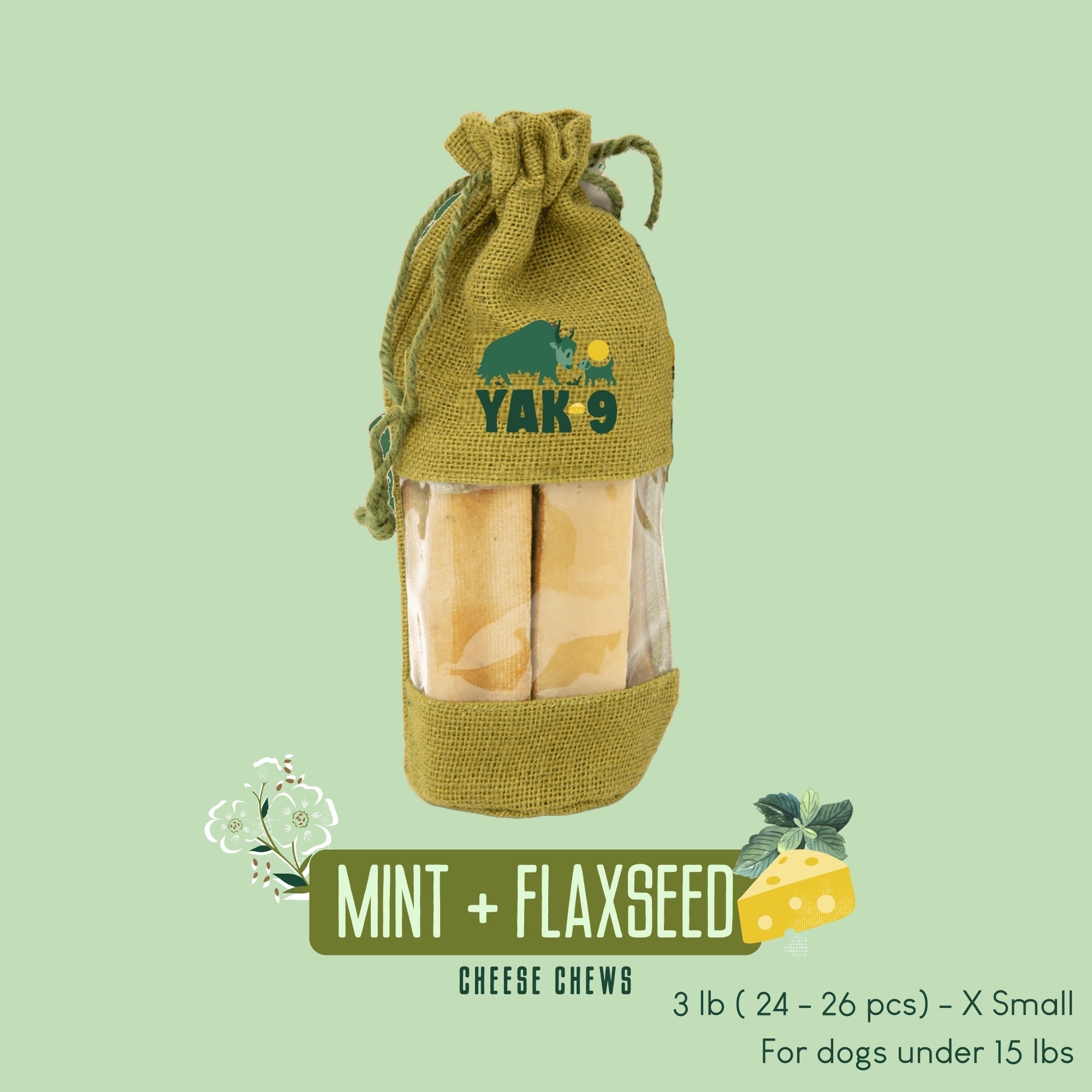 Yak9 Flaxseed & Mint Yak Cheese Dog Chews – Long-Lasting Natural Chews for Digestion & Fresh Breath