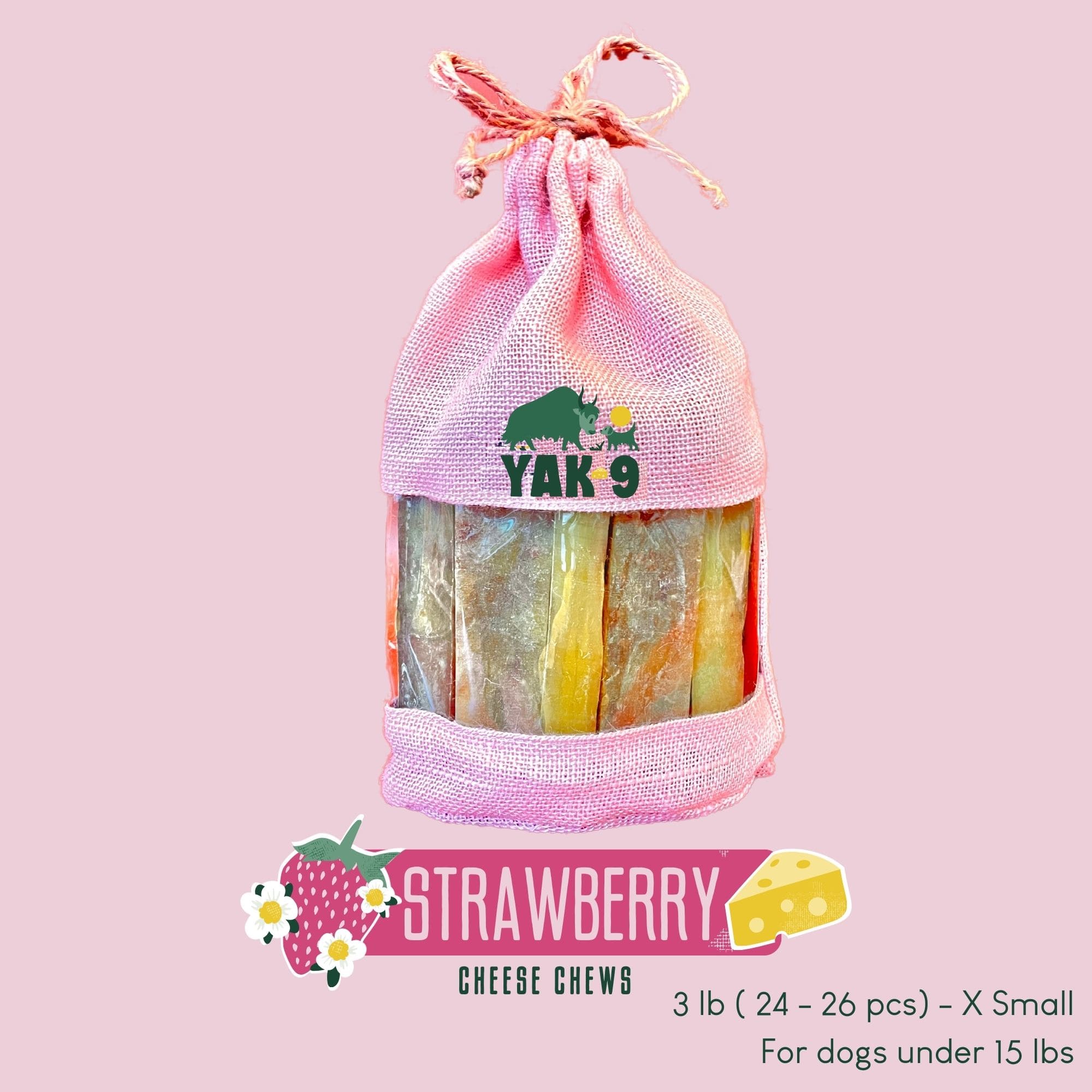 Yak9 Strawberry Yak Cheese Dog Chews – Long-Lasting Natural Chews for Immune & Skin Health