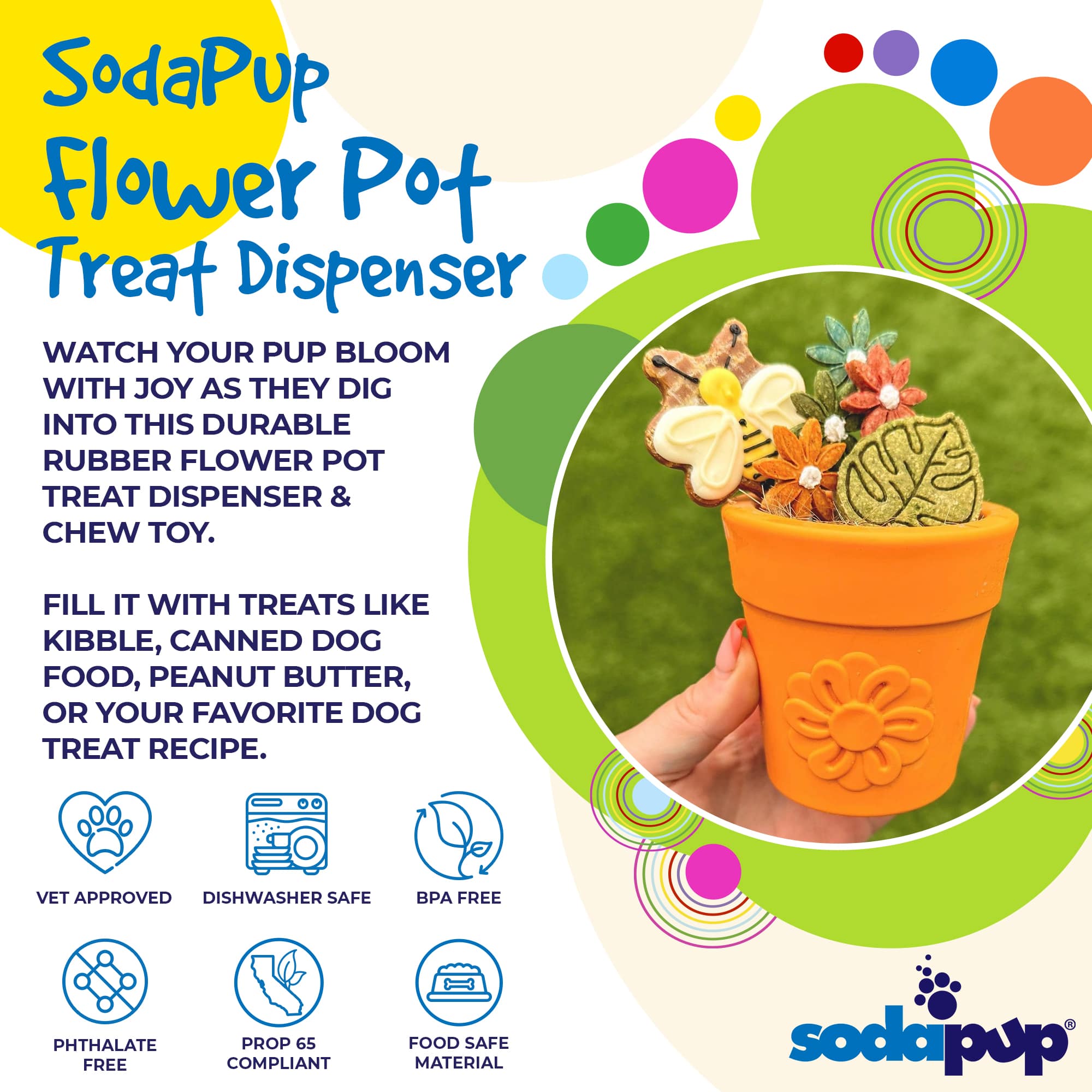 SodaPup Flower Pot Treat Dispenser for Dogs – Durable Rubber Enrichment Toy for Power Chewers