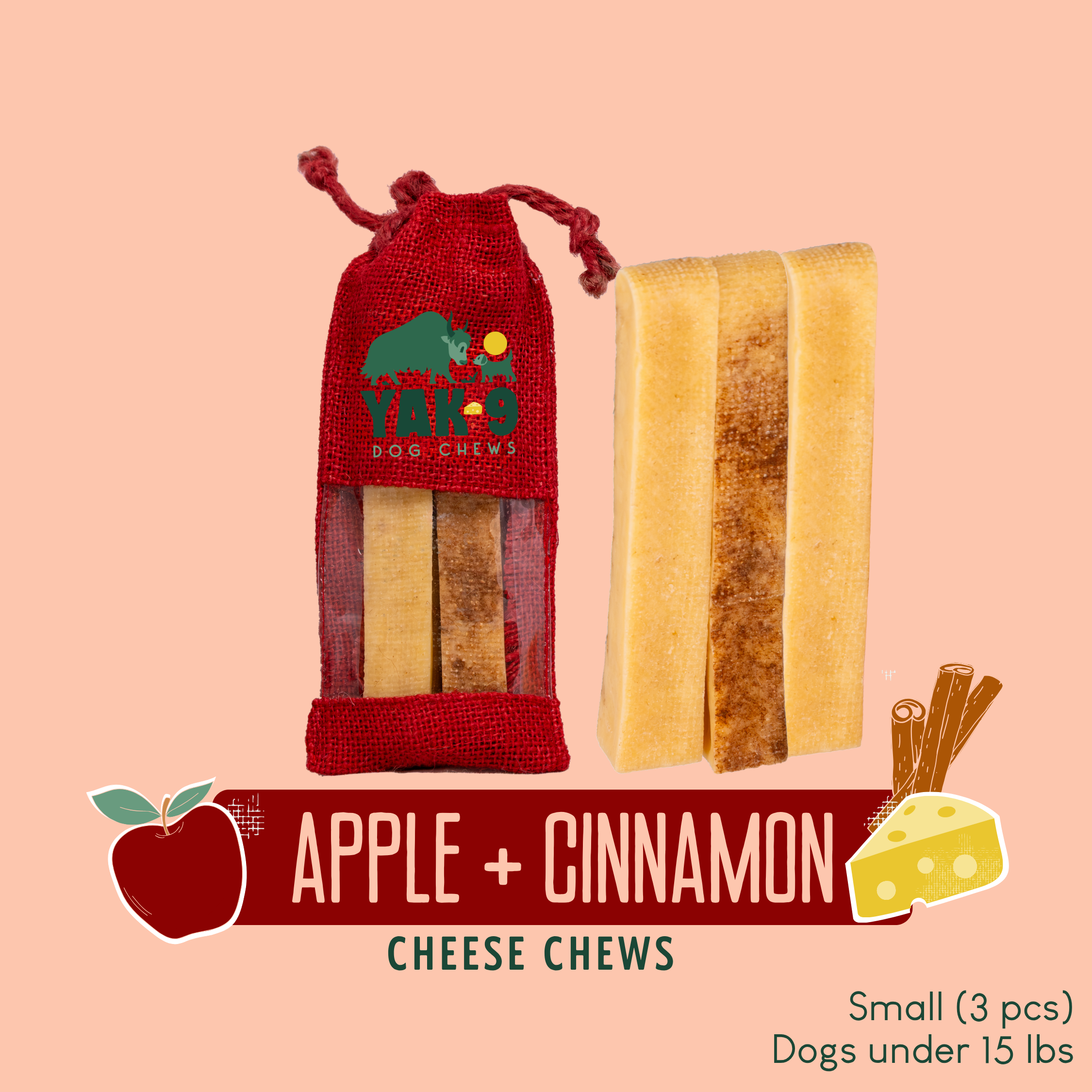 Yak9 Chew Apple Cinnamon Yak Cheese Dog Chews – Long-Lasting Natural Dental Chews