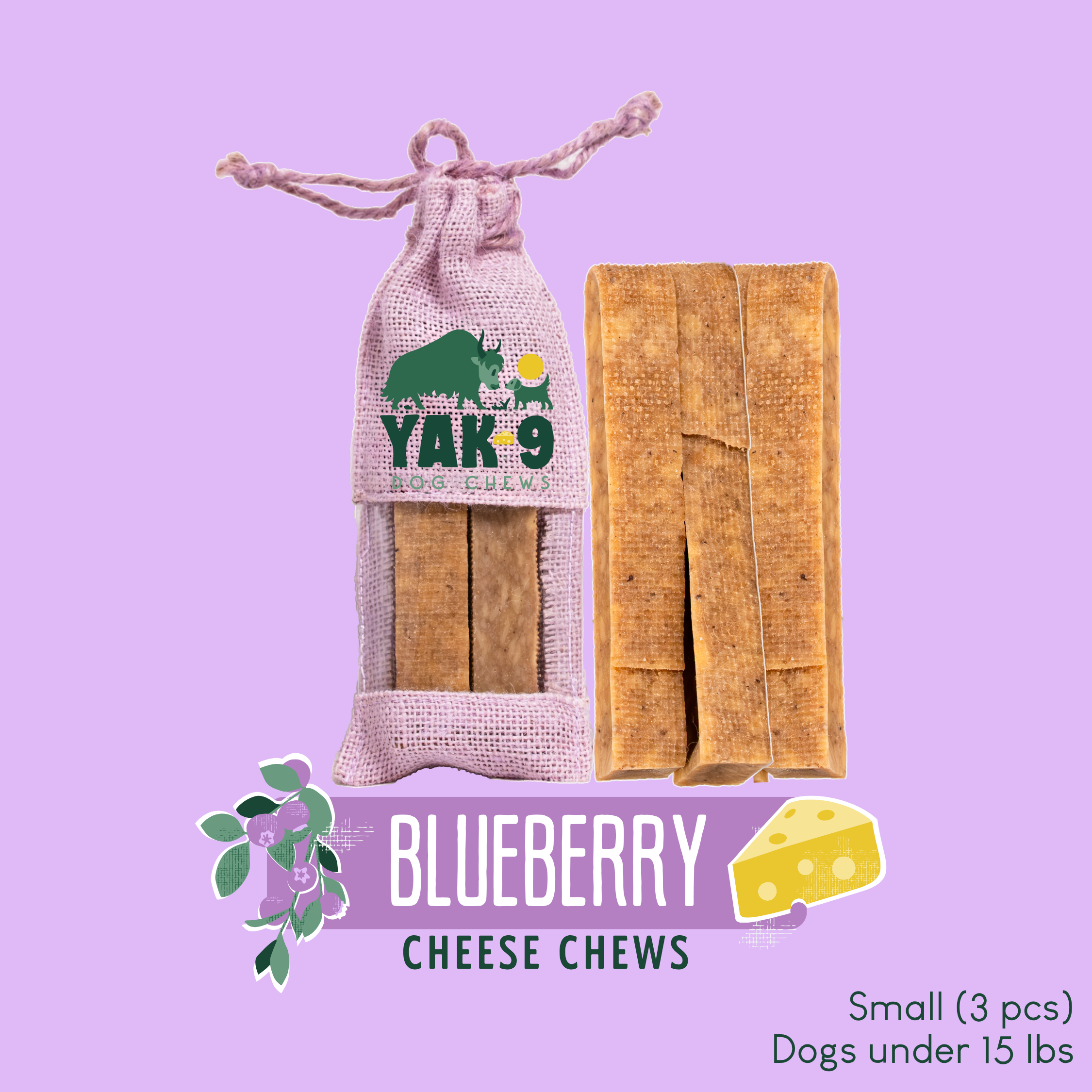 Yak9 Blueberry Yak Cheese Chews for Dogs – Long-Lasting Natural Dental Dog Chew