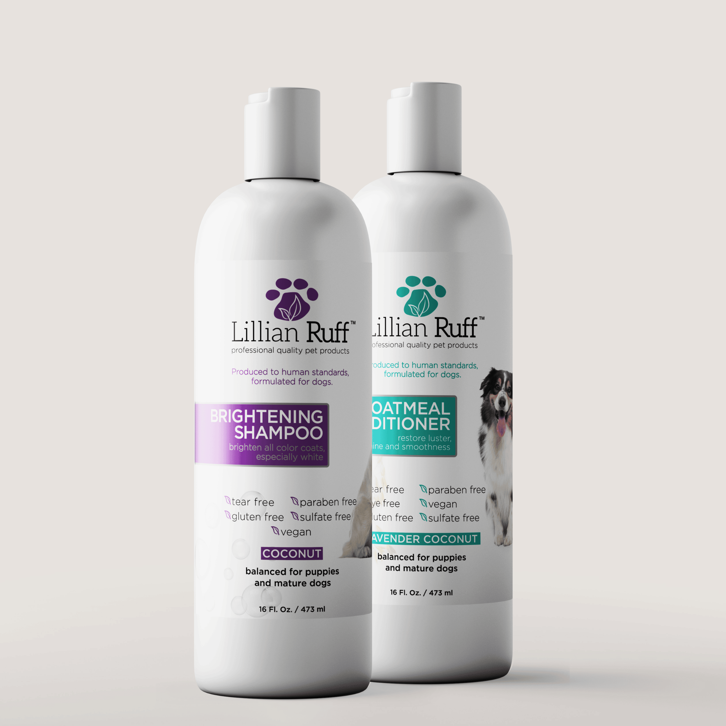 Lillian Ruff Brightening Shampoo & Oatmeal Conditioner Set – Brightening & Moisturizing Grooming Set for Dogs & Cats