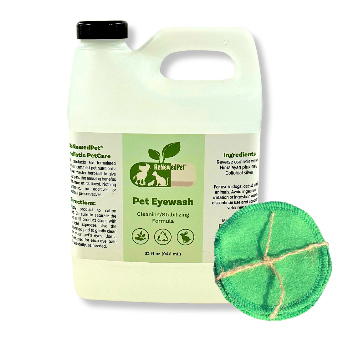 ReNewedPet® Natural Pet Eyewash with Reusable Cotton Pads – Organic Daily Eye Cleaner for Dogs & Cats