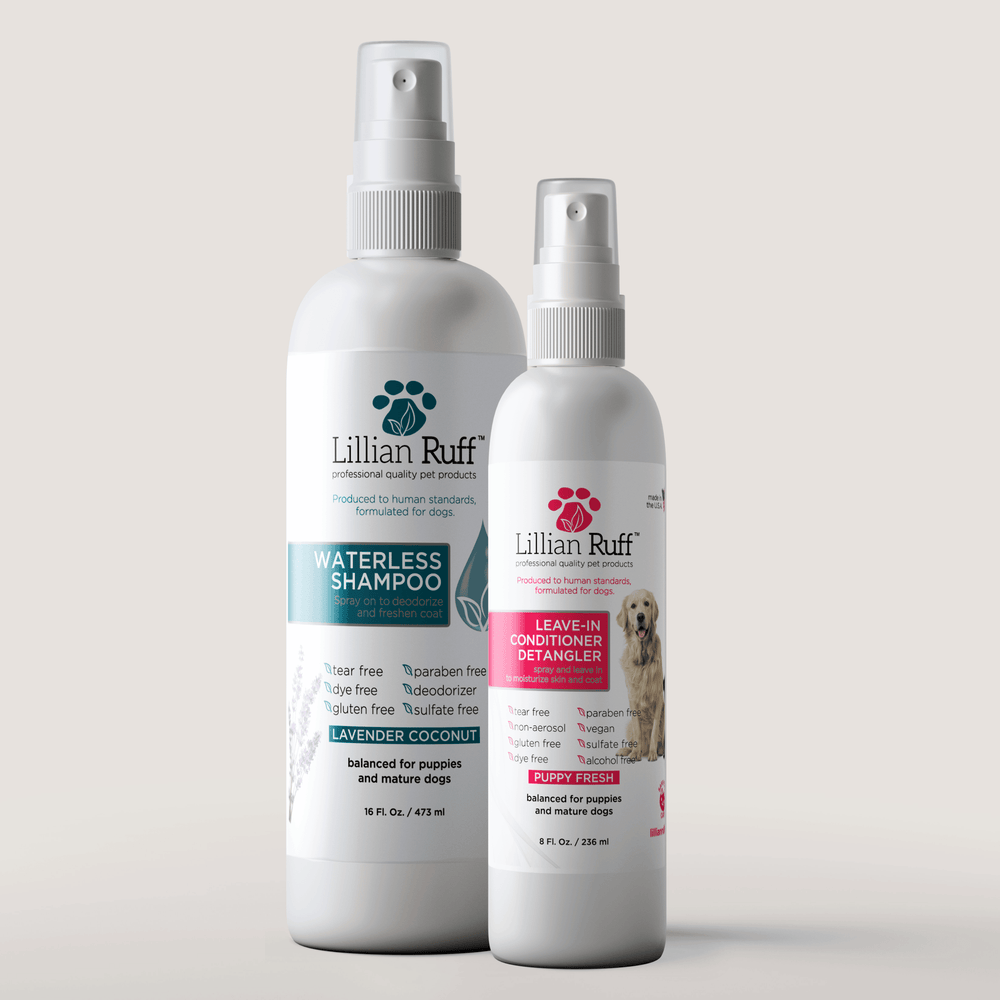 Lillian Ruff Waterless Shampoo & Detangler Set – Lavender Coconut No-Rinse Pet Grooming Kit