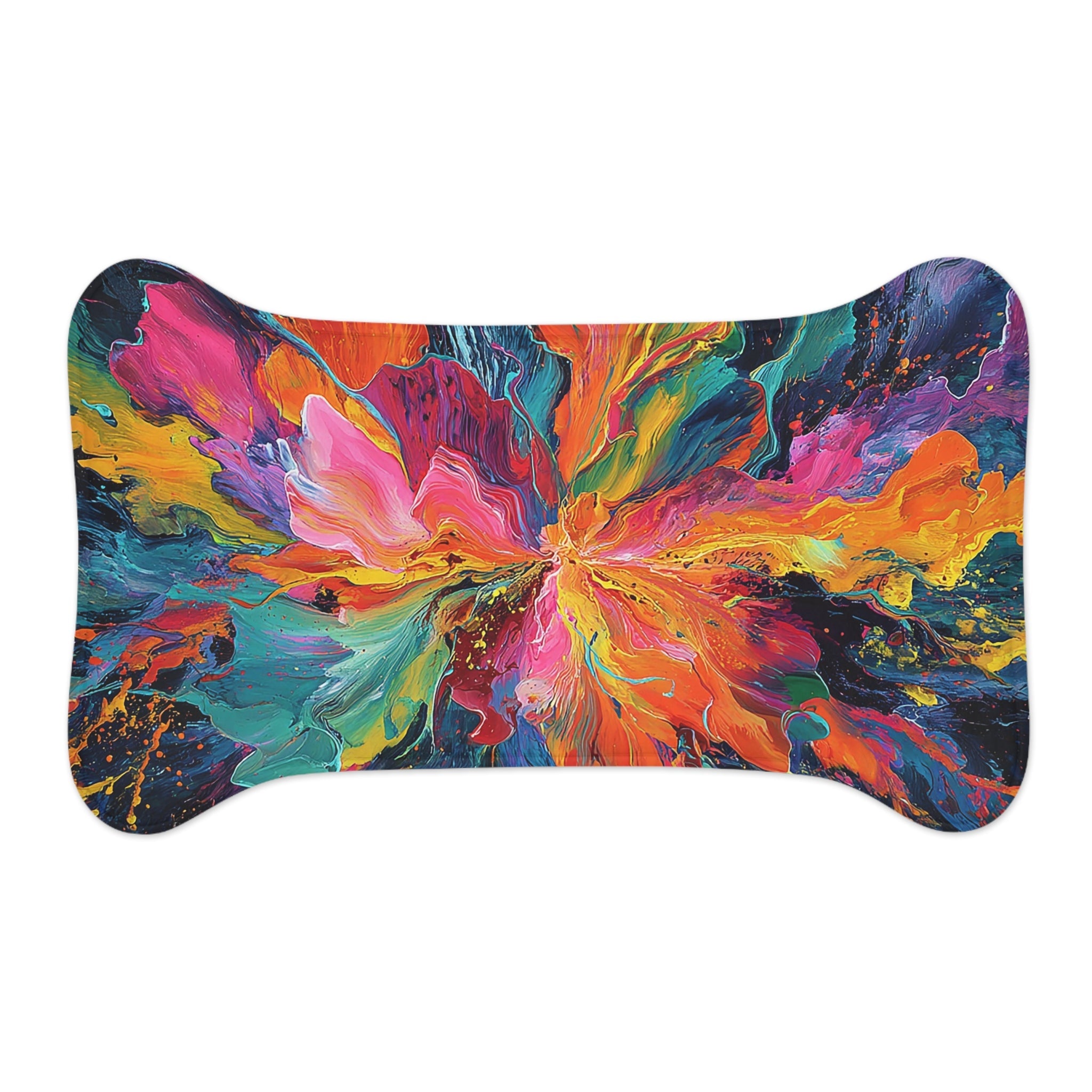 Bespattered Facade Colorful Paint Bloom Pet Feeding Mat – Absorbent Non-Slip Dog & Cat Food Mat