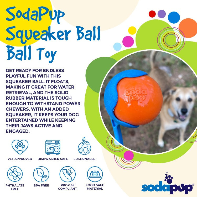 SodaPup Squeak Ball Dog Toy – Durable Floating Squeaky Fetch & Chew Toy (USA Made)