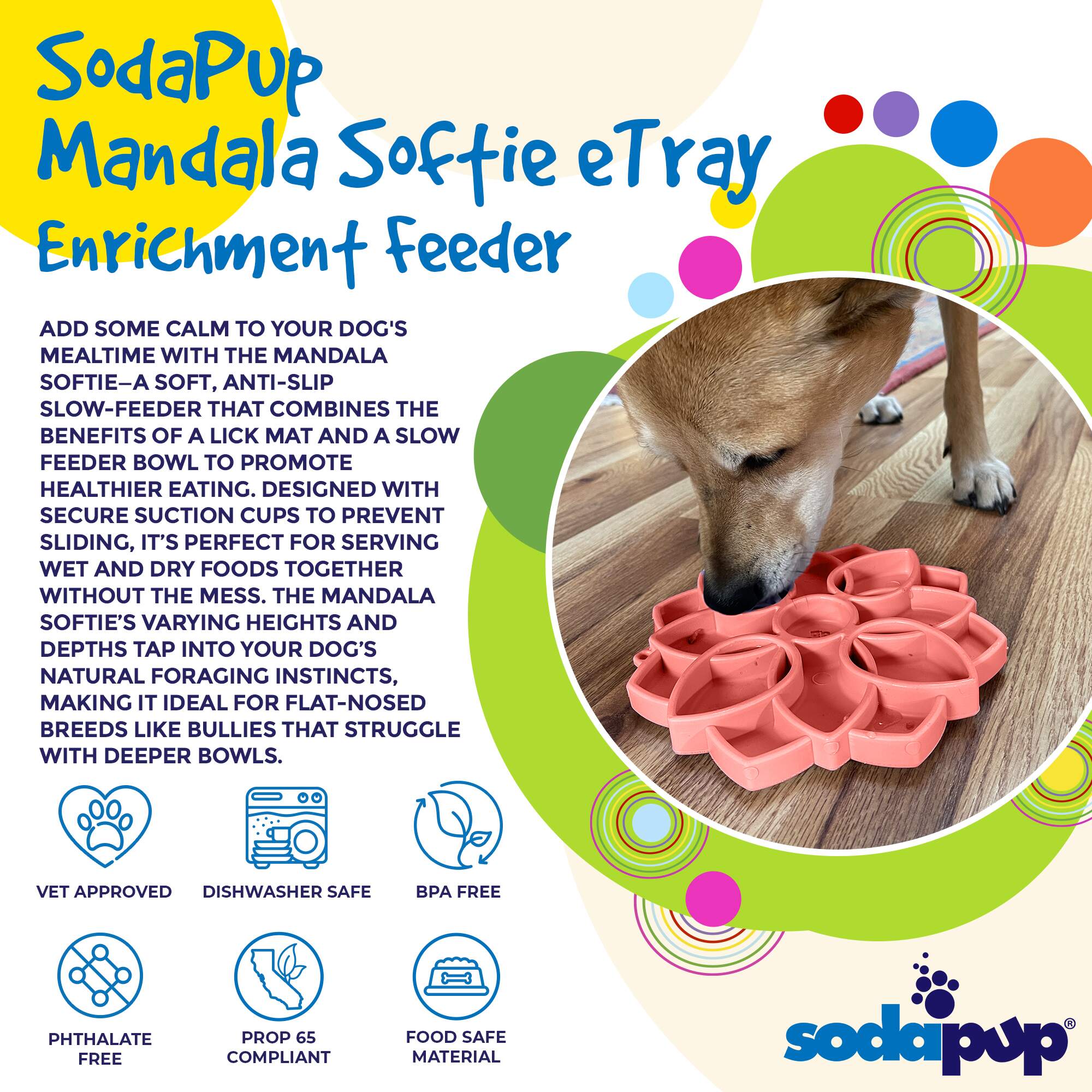 Mandala Softie eTray Shallow Slow Feeder with Suction Cups | Made in USA