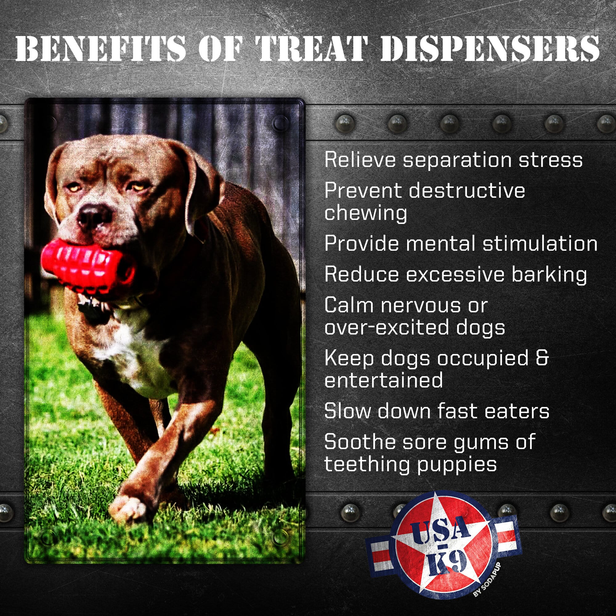 USA-K9 Grenade Treat Dispenser Dog Toy – Made in USA Natural Rubber Extreme Chew Toy for Power Chewers