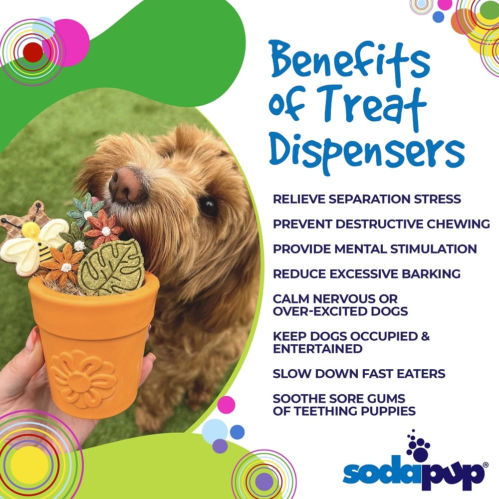 SodaPup Flower Pot Treat Dispenser for Dogs – Durable Rubber Enrichment Toy for Power Chewers