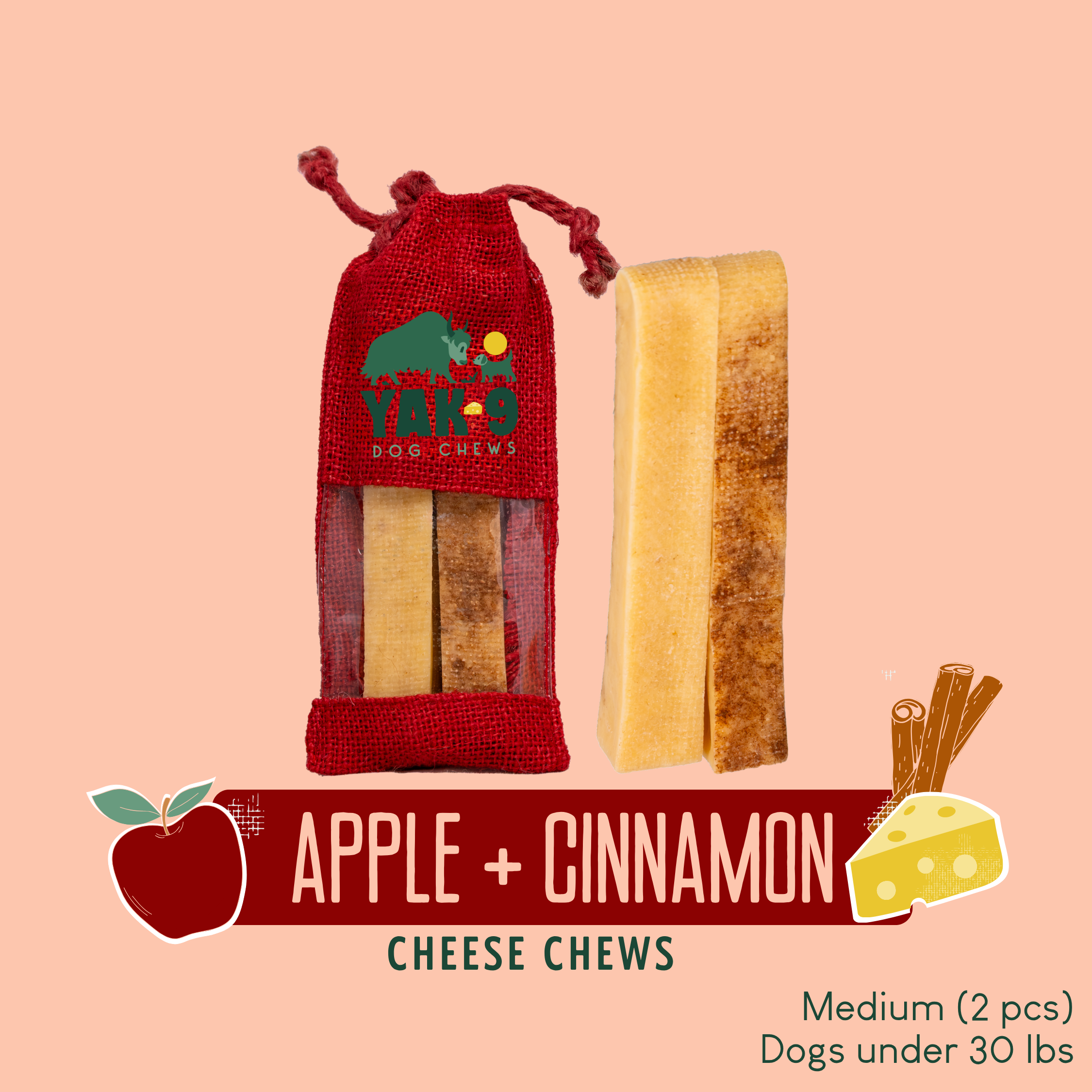 Yak9 Chew Apple Cinnamon Yak Cheese Dog Chews – Long-Lasting Natural Dental Chews