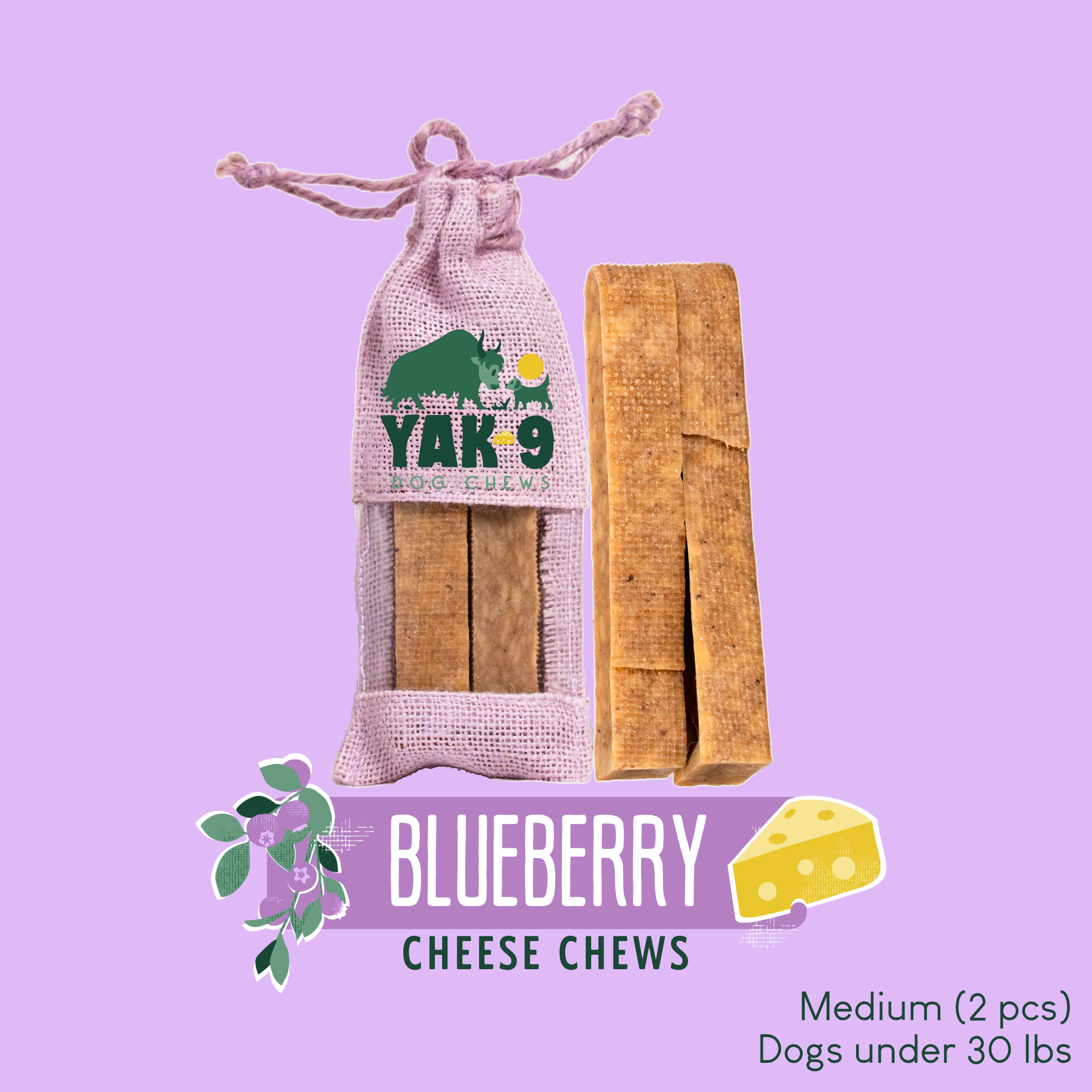 Yak9 Blueberry Yak Cheese Chews for Dogs – Long-Lasting Natural Dental Dog Chew