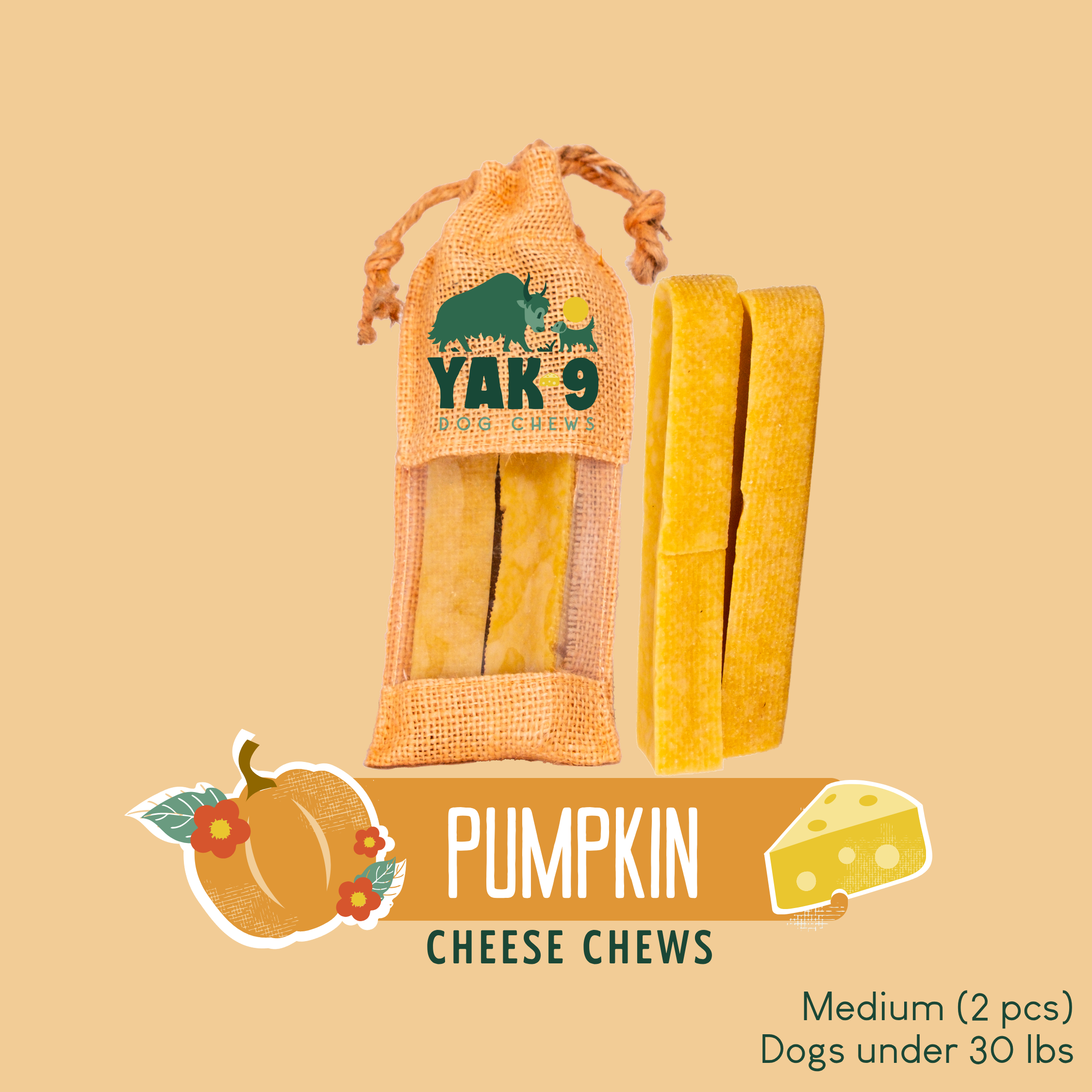 Yak9 Pumpkin Yay Yak Cheese Dog Chew – Long-Lasting Himalayan Yak Milk Chew with Organic Pumpkin