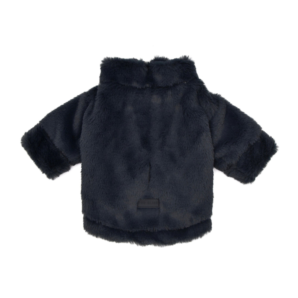 Furi Pet Noir Coat – Luxurious Faux Rabbit Fur Dog Jacket with Gold Zipper & Leash Opening