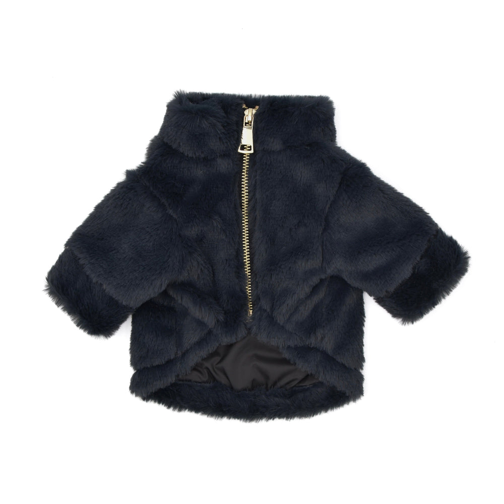 Furi Pet Noir Coat – Luxurious Faux Rabbit Fur Dog Jacket with Gold Zipper & Leash Opening