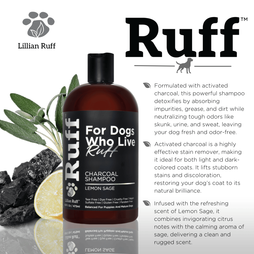 RUFF by Lillian Ruff Activated Charcoal Dog Shampoo – Lemon Sage Odor Neutralizing & Deep Cleansing Shampoo