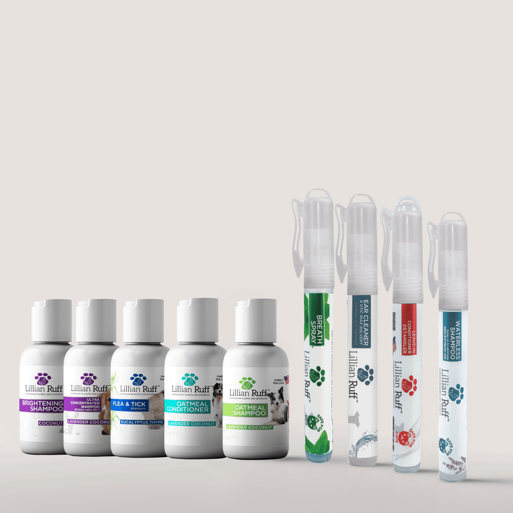 Lillian Ruff Premium Sample Set – 9-Piece Travel-Size Dog Grooming Kit