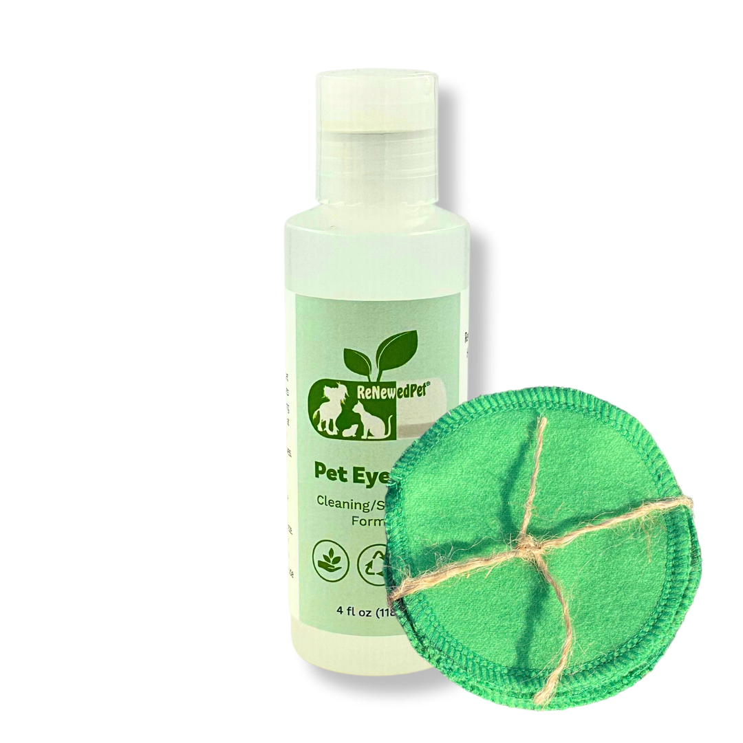 ReNewedPet® Natural Pet Eyewash with Reusable Cotton Pads – Organic Daily Eye Cleaner for Dogs & Cats