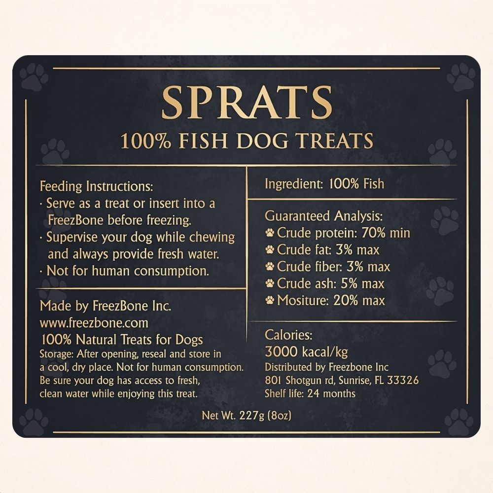 FreezeBone Sprats Dog Treats – Single Ingredient High-Protein Fish Treats (8oz Value Size)