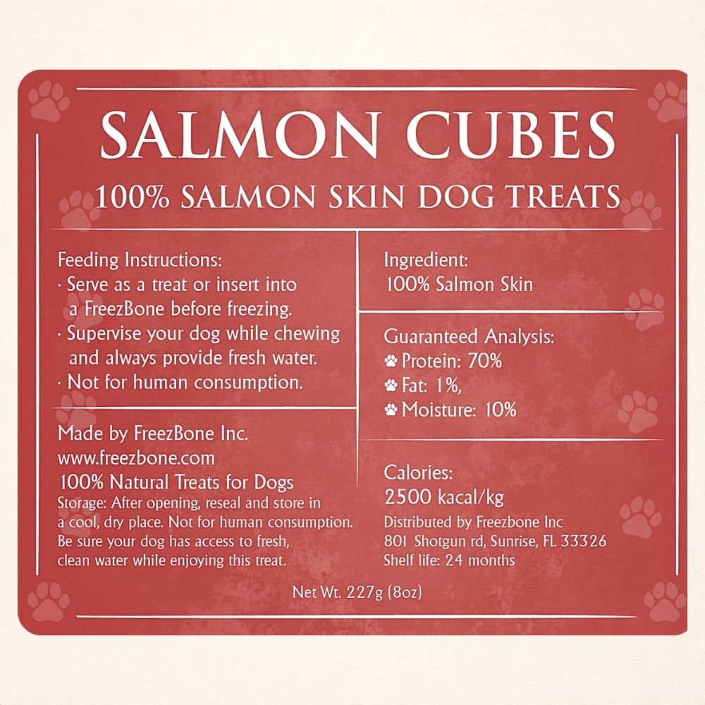 FreezeBone Salmon Skin Cubes Dog Treats – Single Ingredient Omega-Rich Crunchy Dog Treats (Value Size 8oz)