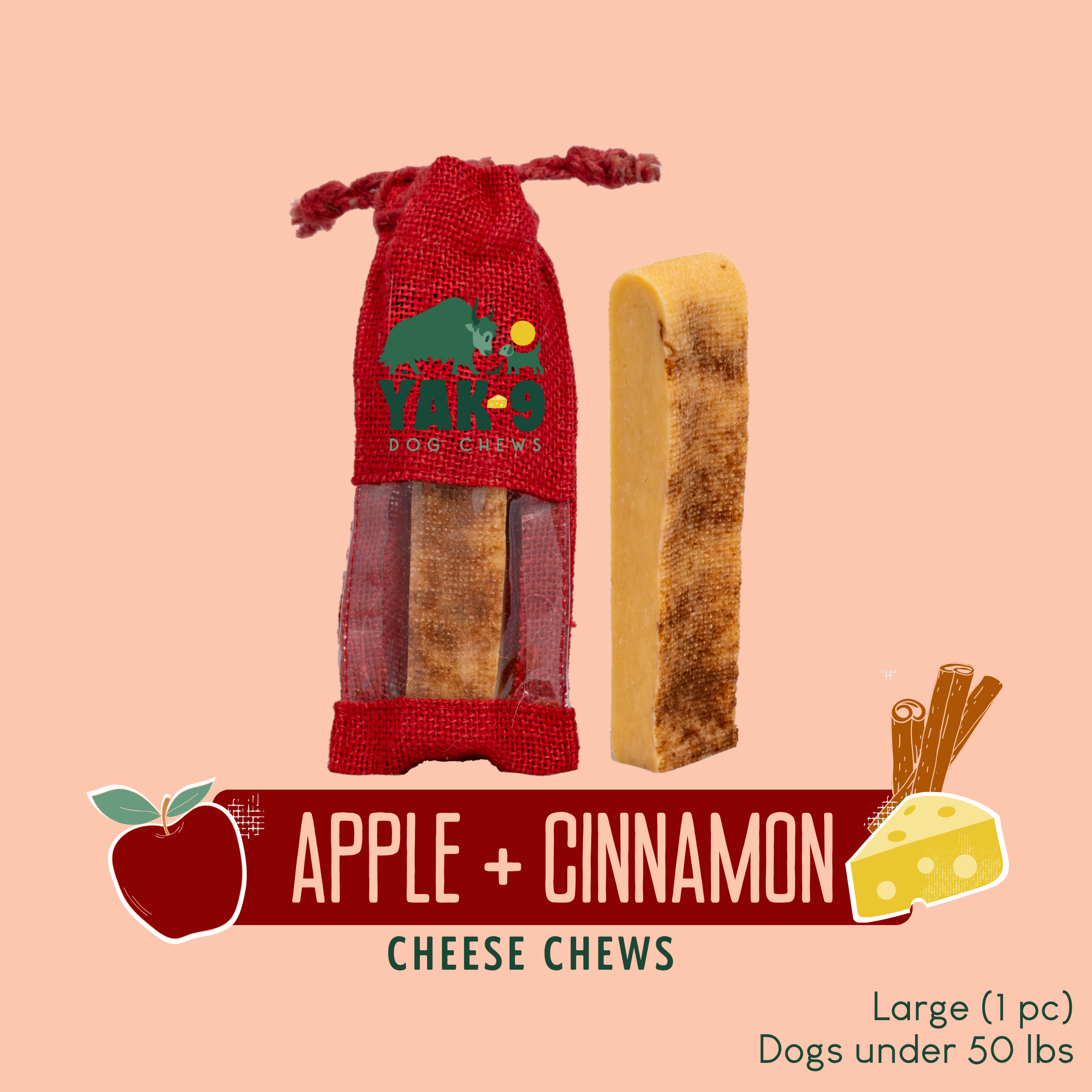Yak9 Chew Apple Cinnamon Yak Cheese Dog Chews – Long-Lasting Natural Dental Chews