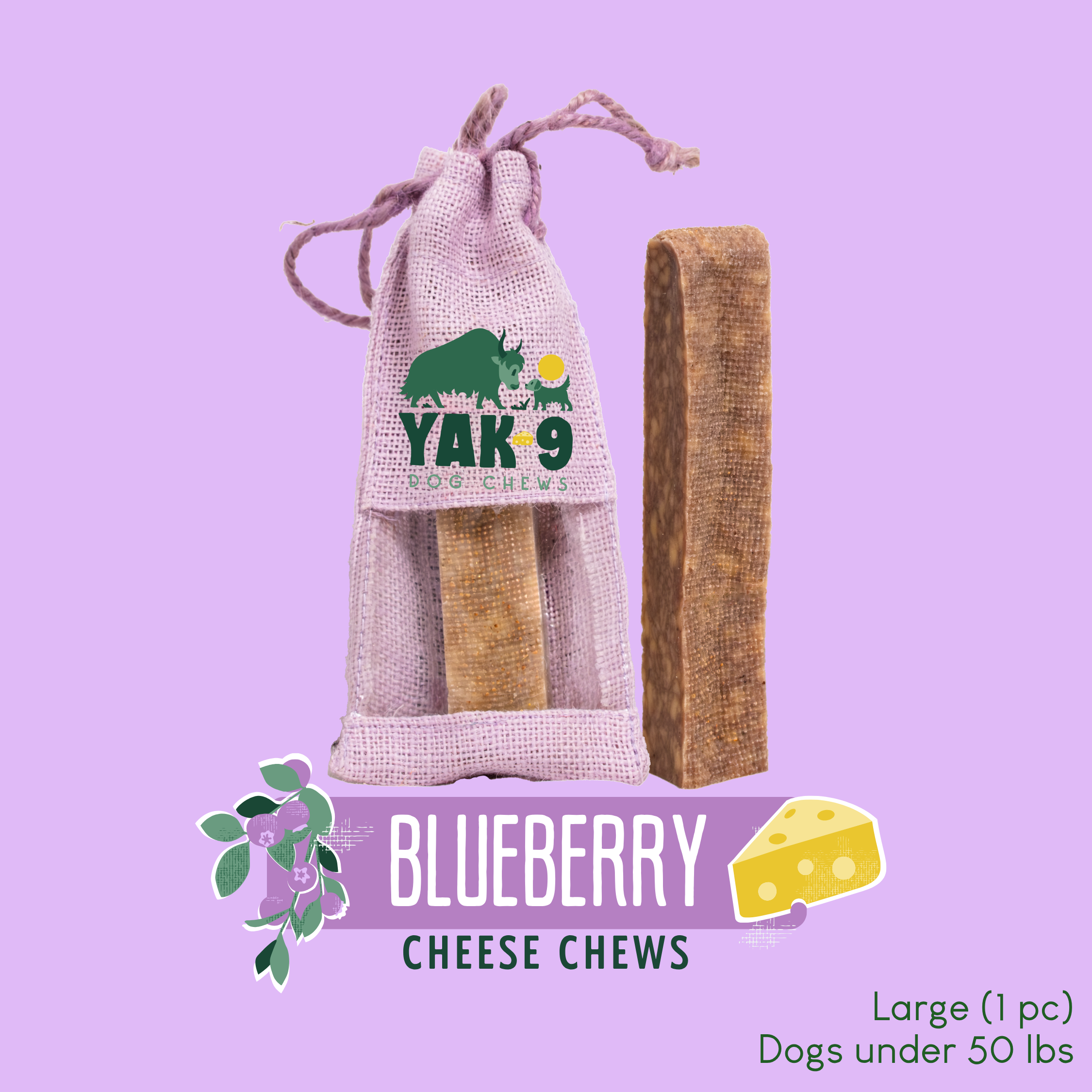 Yak9 Blueberry Yak Cheese Chews for Dogs – Long-Lasting Natural Dental Dog Chew