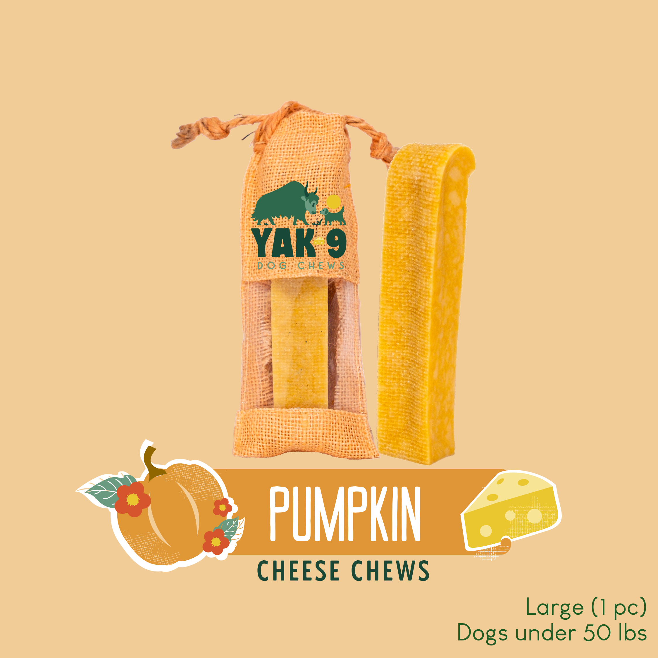 Yak9 Pumpkin Yay Yak Cheese Dog Chew – Long-Lasting Himalayan Yak Milk Chew with Organic Pumpkin
