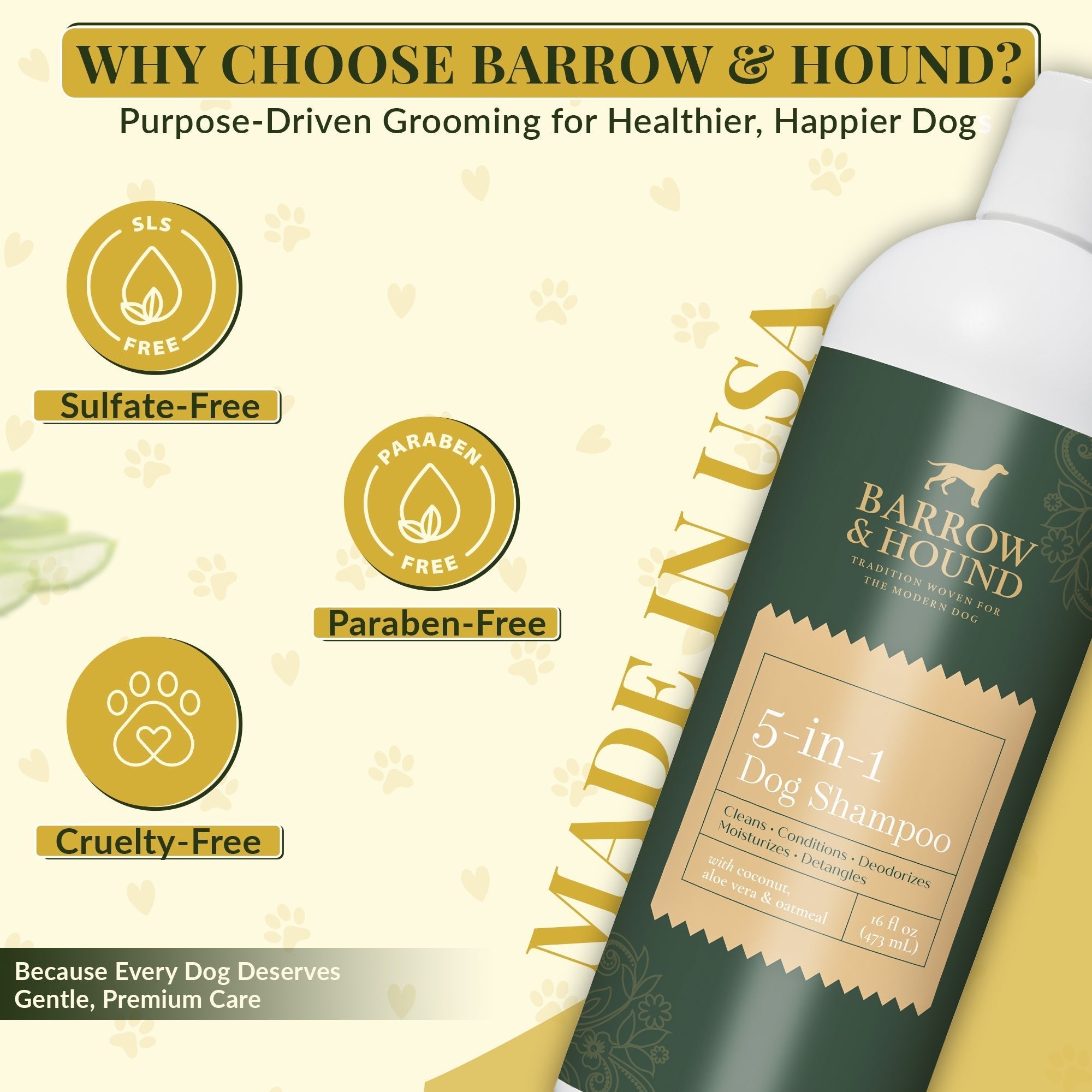 Barrow & Hound 5-in-1 Luxury Dog Shampoo – Coconut, Oatmeal & Aloe for Sensitive Skin (16 oz)