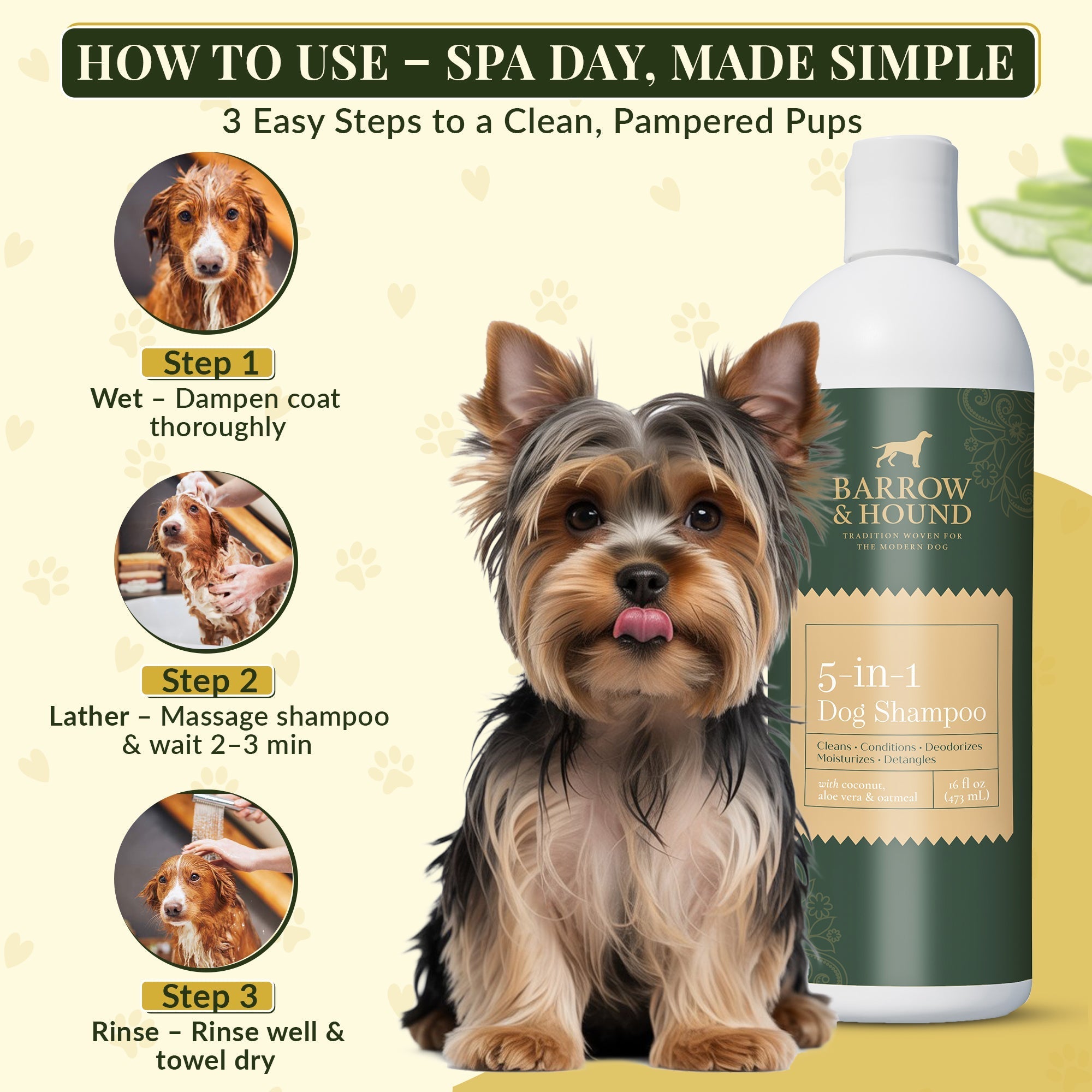 Barrow & Hound 5-in-1 Luxury Dog Shampoo – Coconut, Oatmeal & Aloe for Sensitive Skin (16 oz)