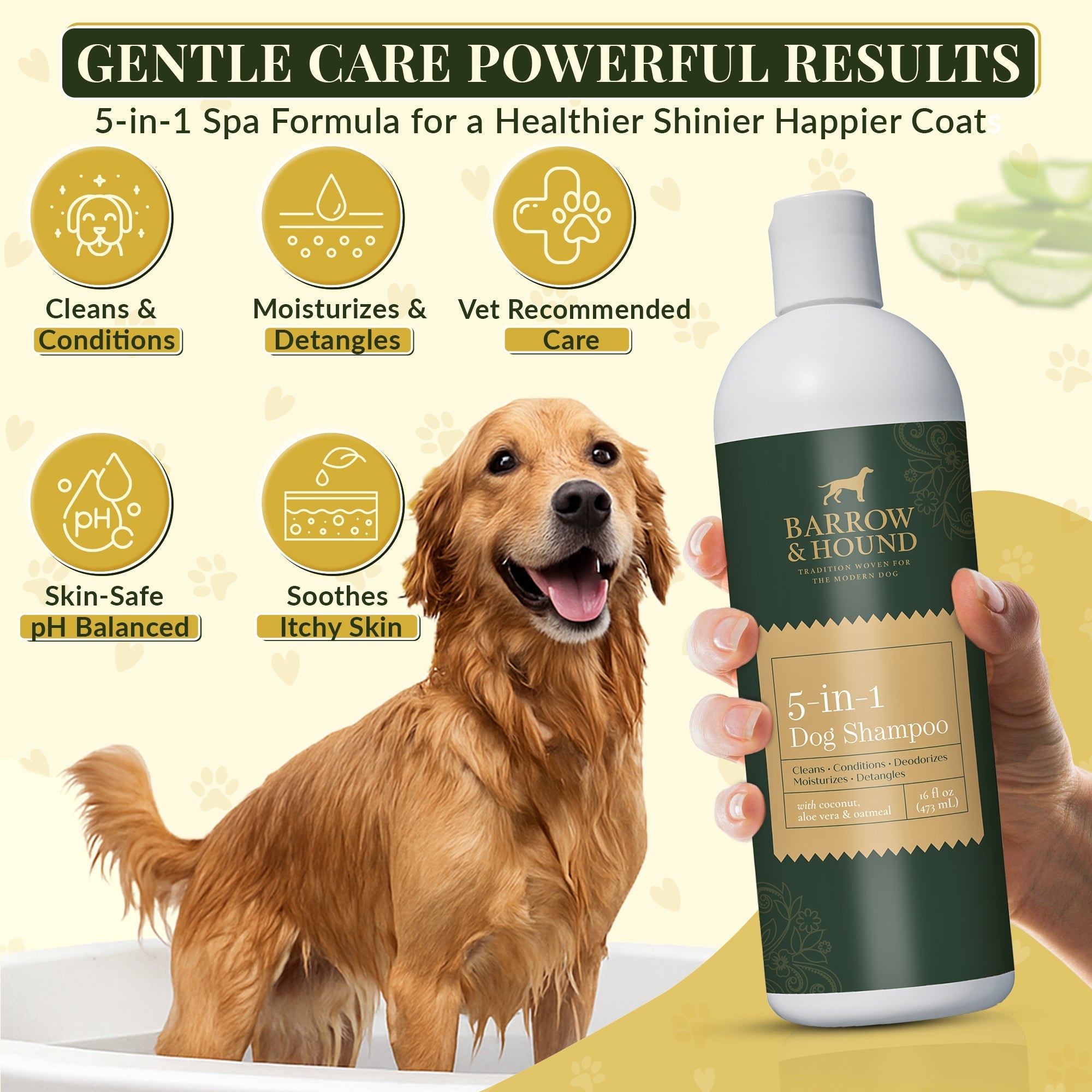 Barrow & Hound 5-in-1 Luxury Dog Shampoo – Coconut, Oatmeal & Aloe for Sensitive Skin (16 oz)