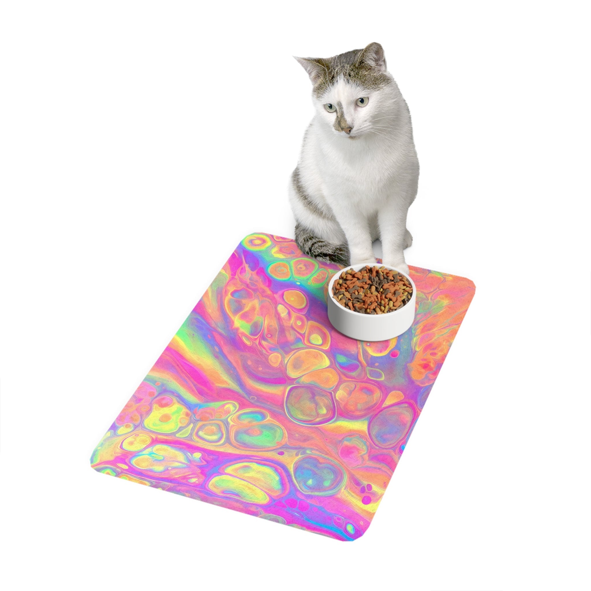 Bespattered Facade Rainbow Sherbet Pet Food Mat – Non-Slip Dog & Cat Feeding Mat, 12" x 18"