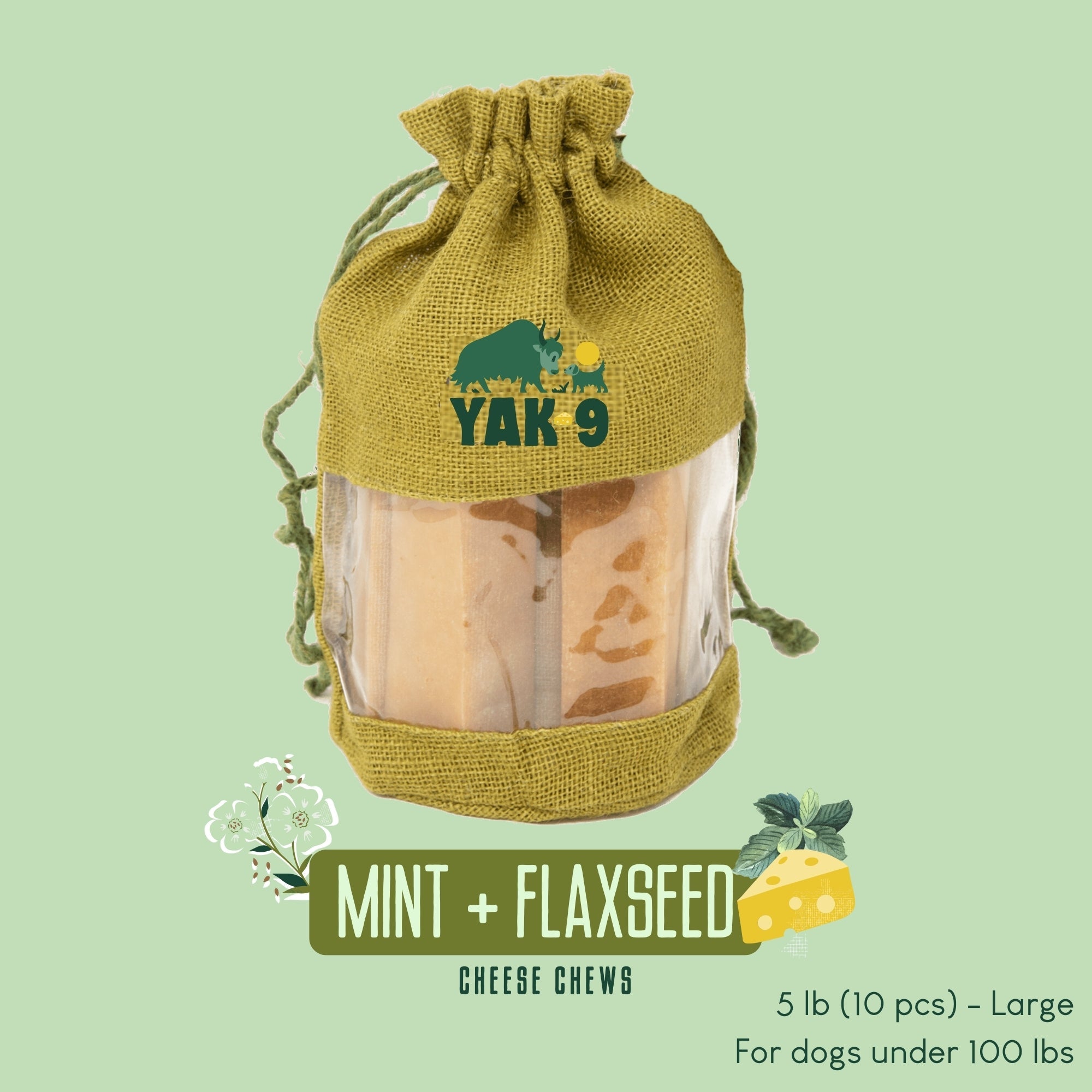 Yak9 Flaxseed & Mint Yak Cheese Dog Chews – Long-Lasting Natural Chews for Digestion & Fresh Breath