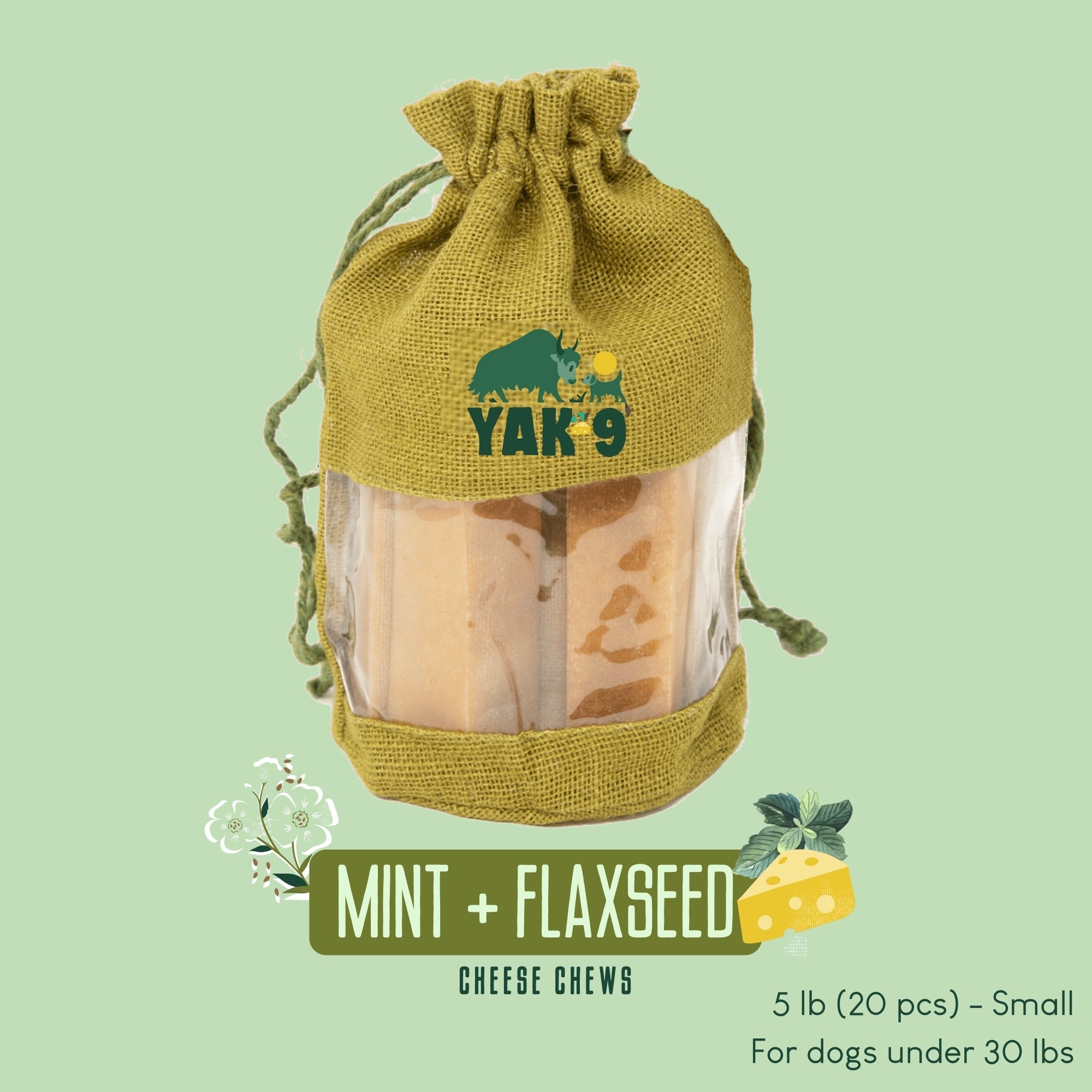 Yak9 Flaxseed & Mint Yak Cheese Dog Chews – Long-Lasting Natural Chews for Digestion & Fresh Breath