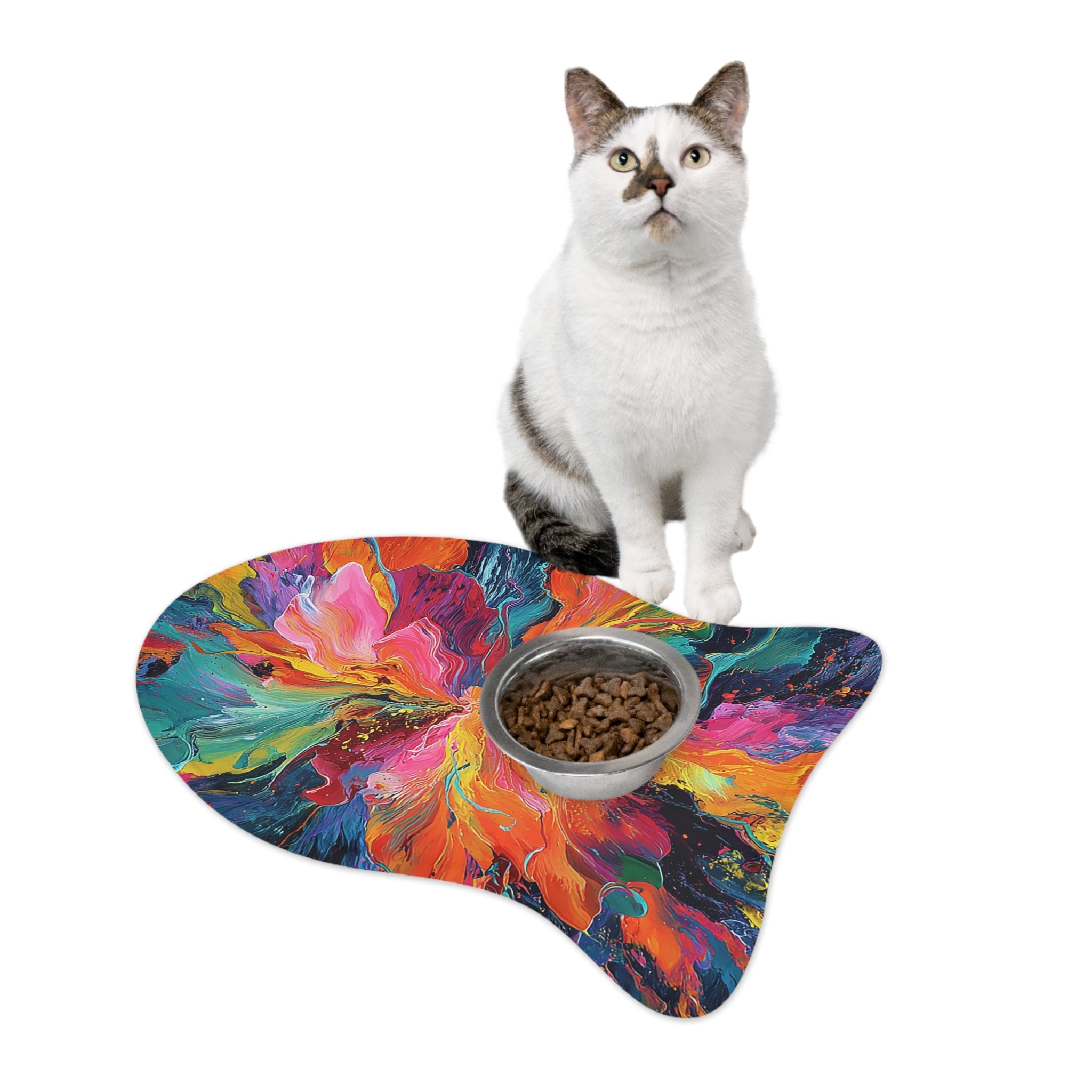 Bespattered Facade Colorful Paint Bloom Pet Feeding Mat – Absorbent Non-Slip Dog & Cat Food Mat