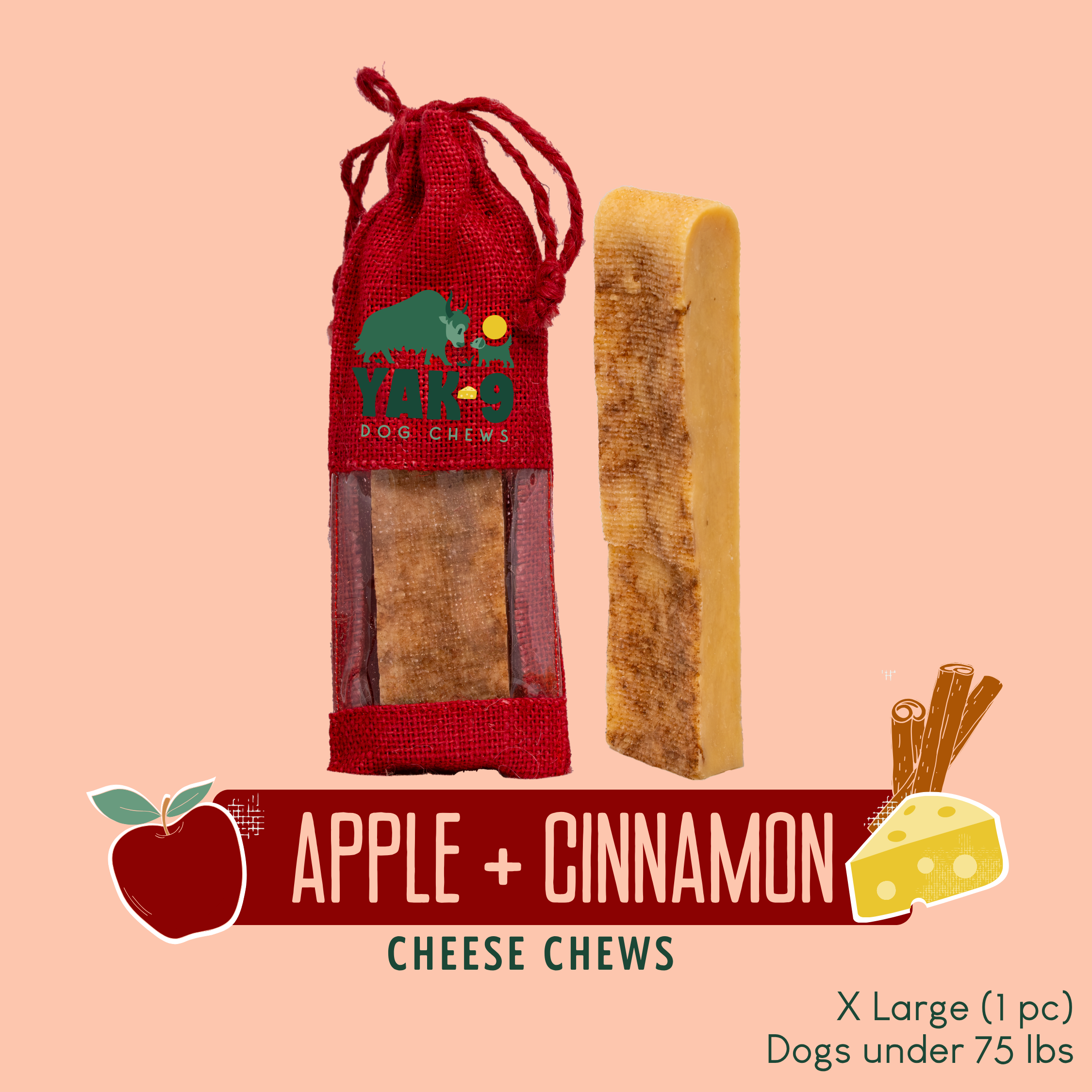 Yak9 Chew Apple Cinnamon Yak Cheese Dog Chews – Long-Lasting Natural Dental Chews