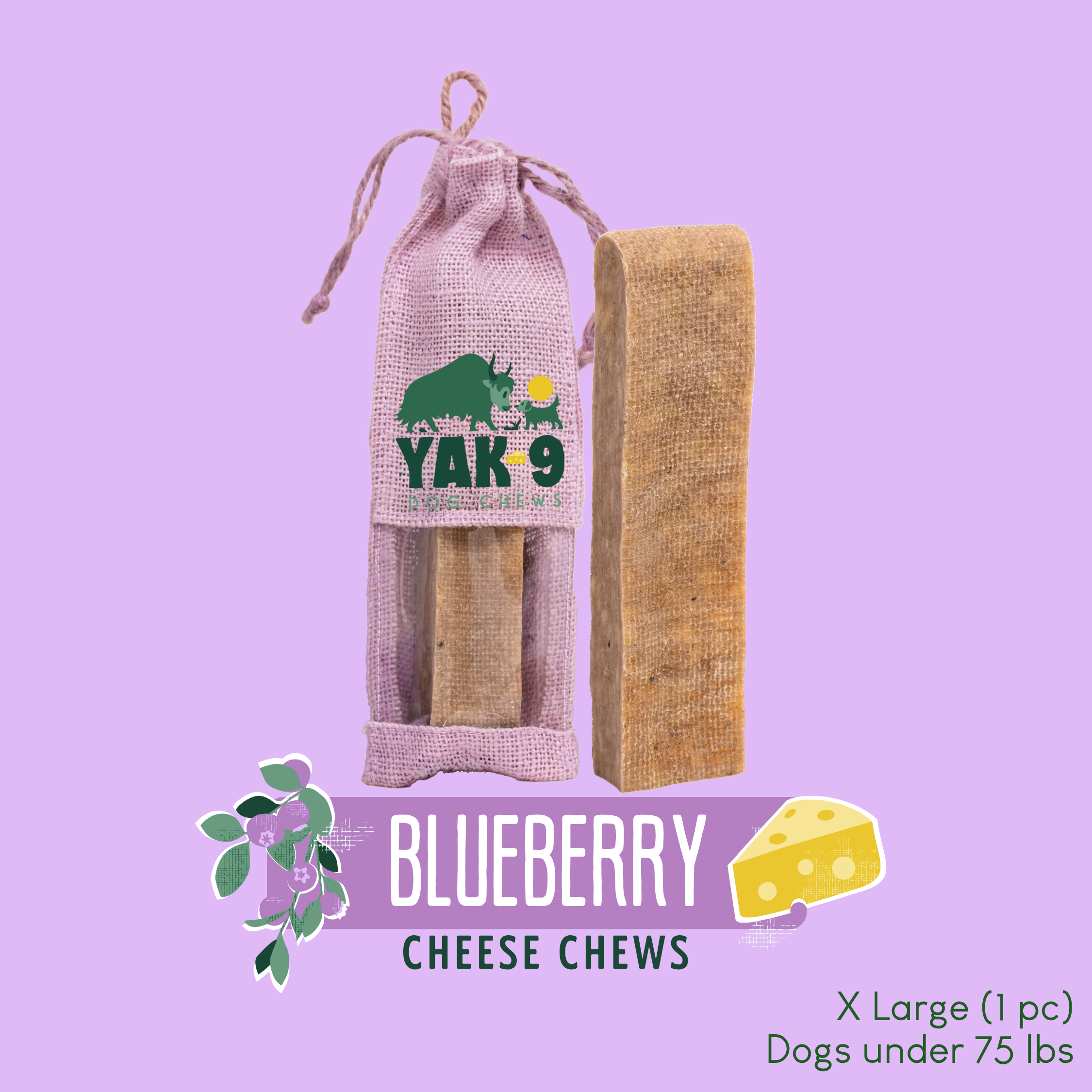 Yak9 Blueberry Yak Cheese Chews for Dogs – Long-Lasting Natural Dental Dog Chew