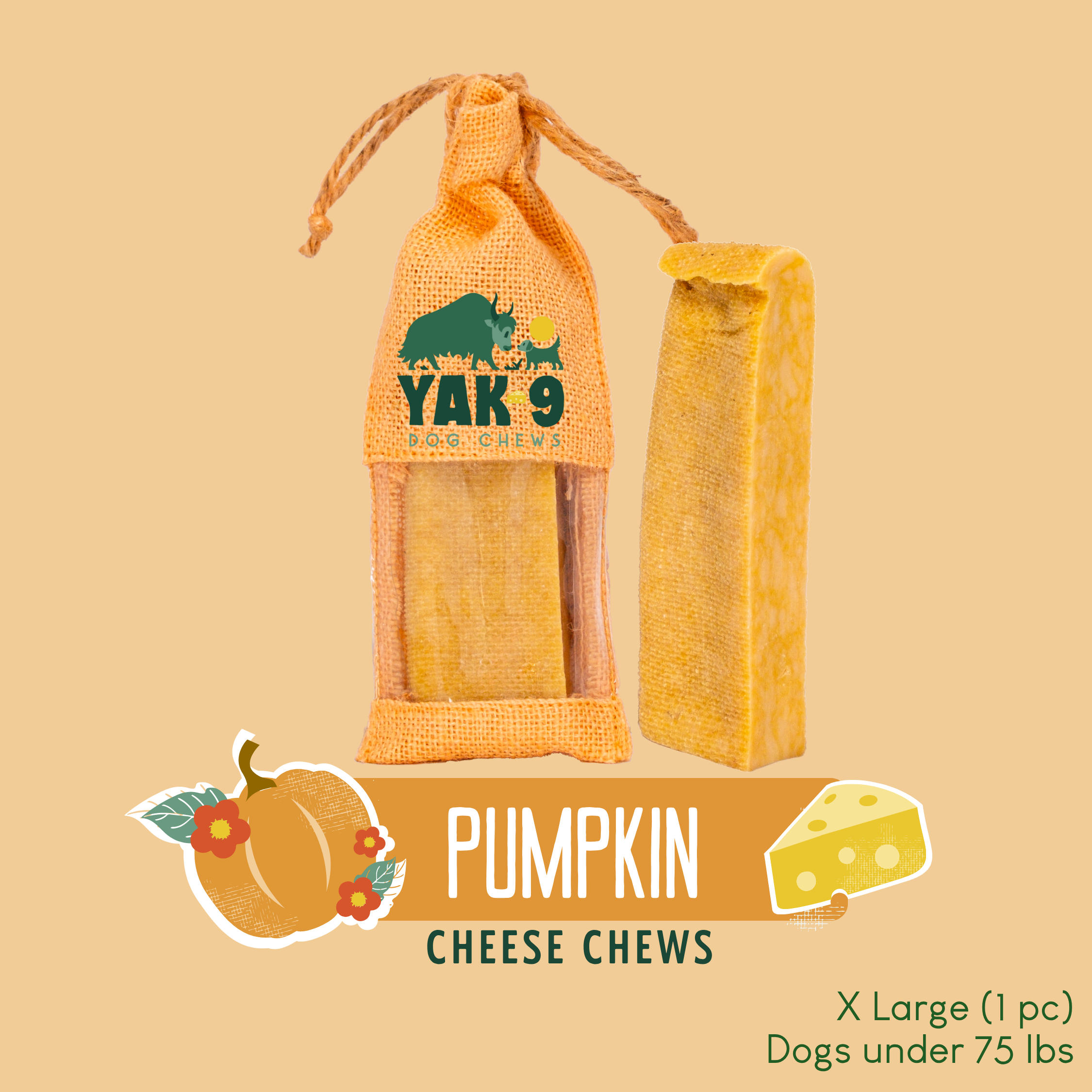 Yak9 Pumpkin Yay Yak Cheese Dog Chew – Long-Lasting Himalayan Yak Milk Chew with Organic Pumpkin