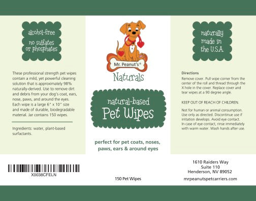 Mr. Peanut’s Naturals Unscented Pet Wipes – 160 Count, Plant-Based, Flushable & Compostable, Large 8x6" Size