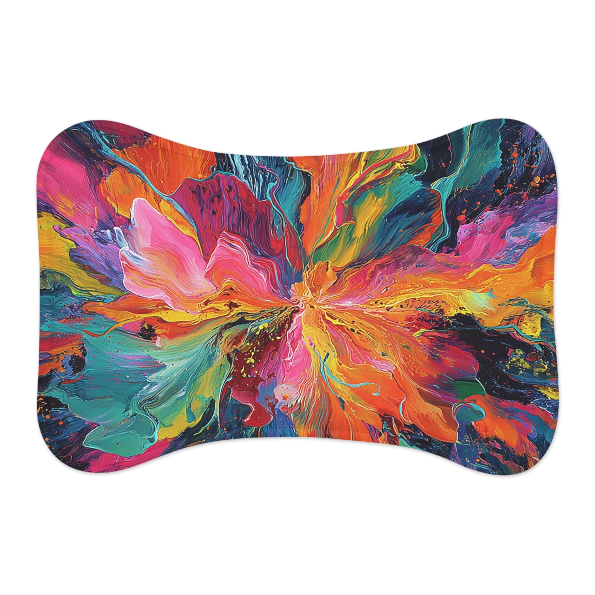 Bespattered Facade Colorful Paint Bloom Pet Feeding Mat – Absorbent Non-Slip Dog & Cat Food Mat