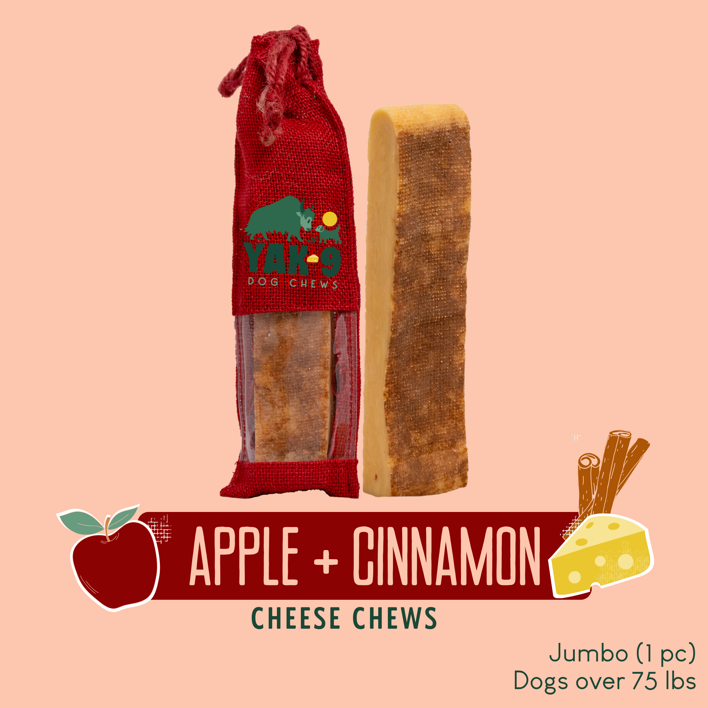 Yak9 Chew Apple Cinnamon Yak Cheese Dog Chews – Long-Lasting Natural Dental Chews